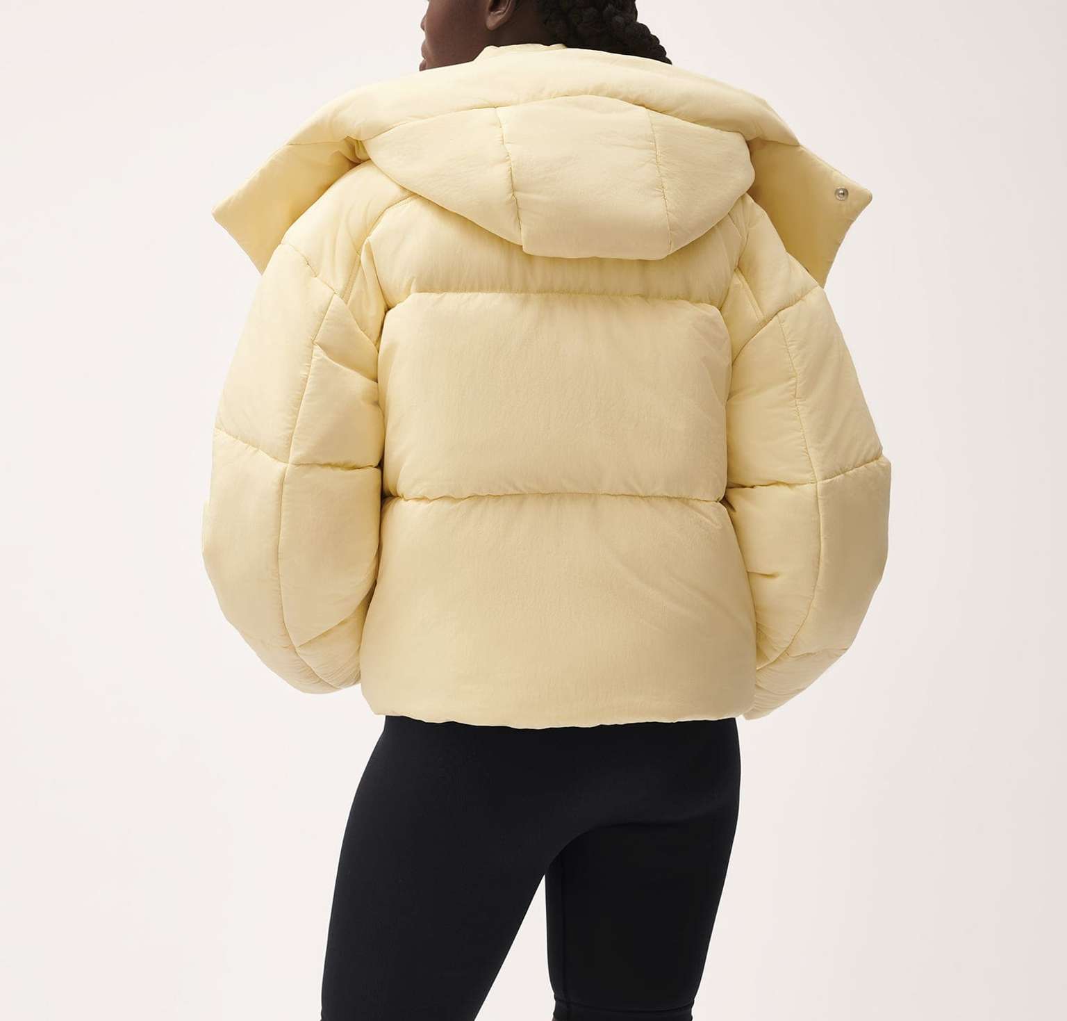 Women’s Flower-Warmth Recycled Nylon Cropped Puffer—rind yellow