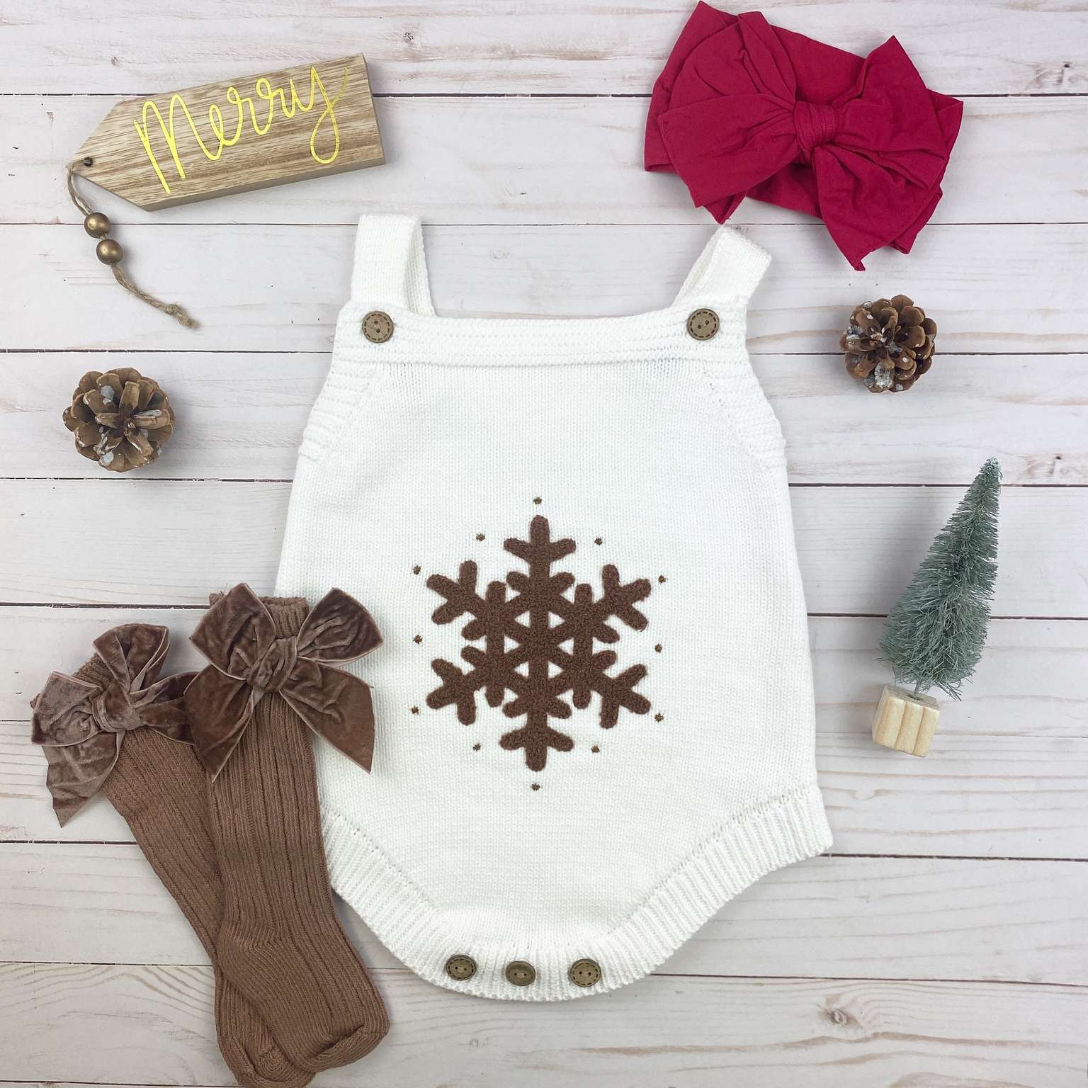 snowflake knitted onesie || white