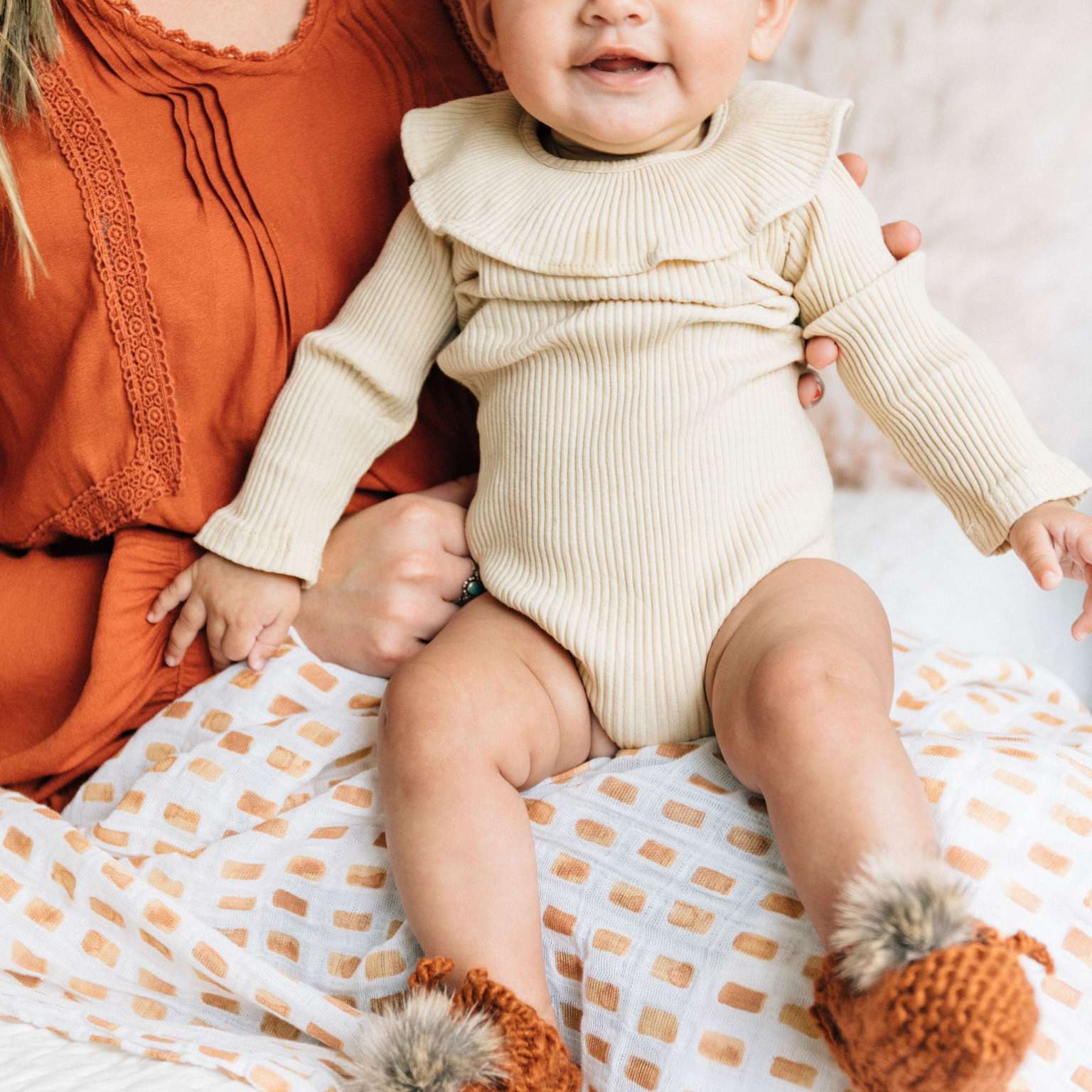 Booties with Pom, Cinnamon