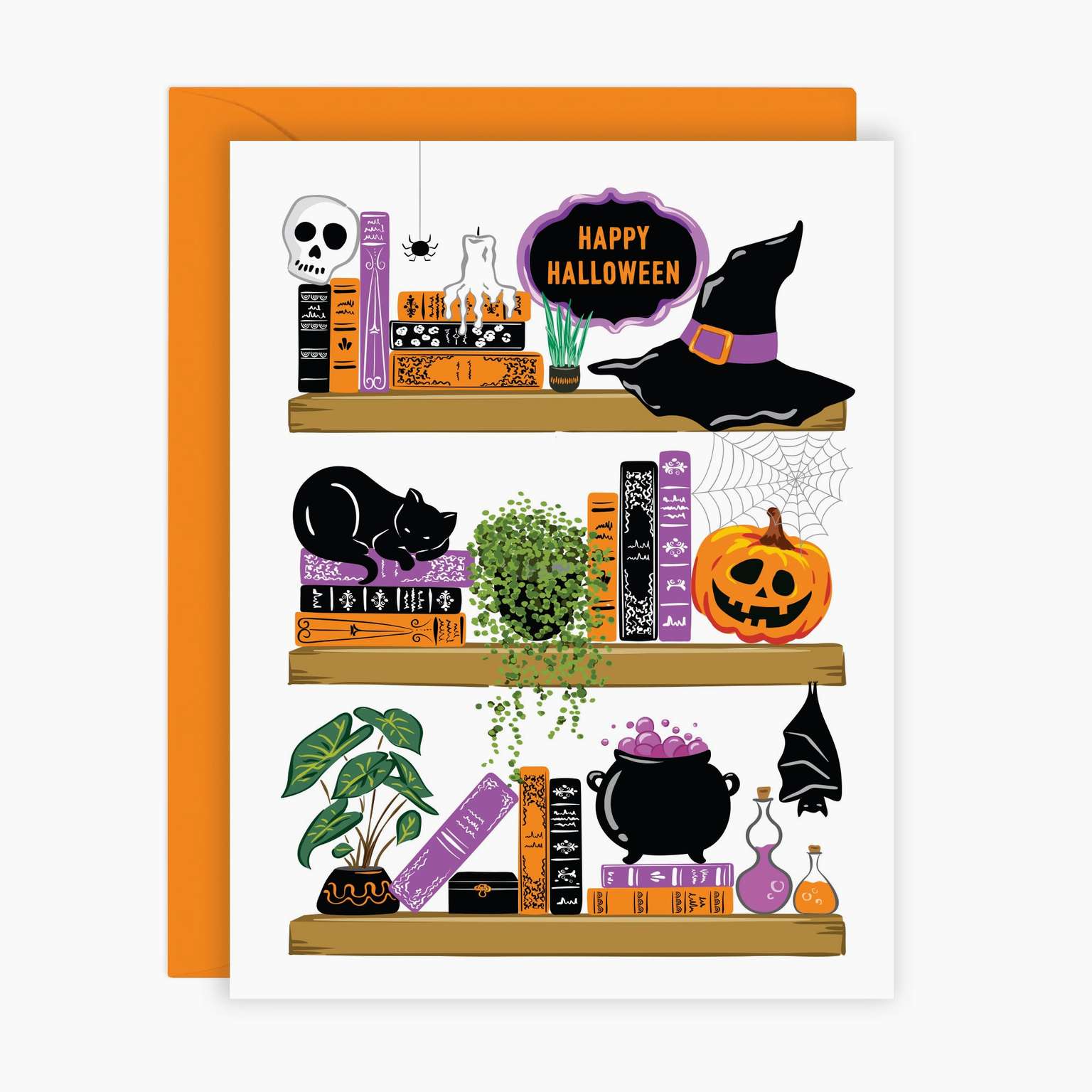 Bookshelf Halloween Card
