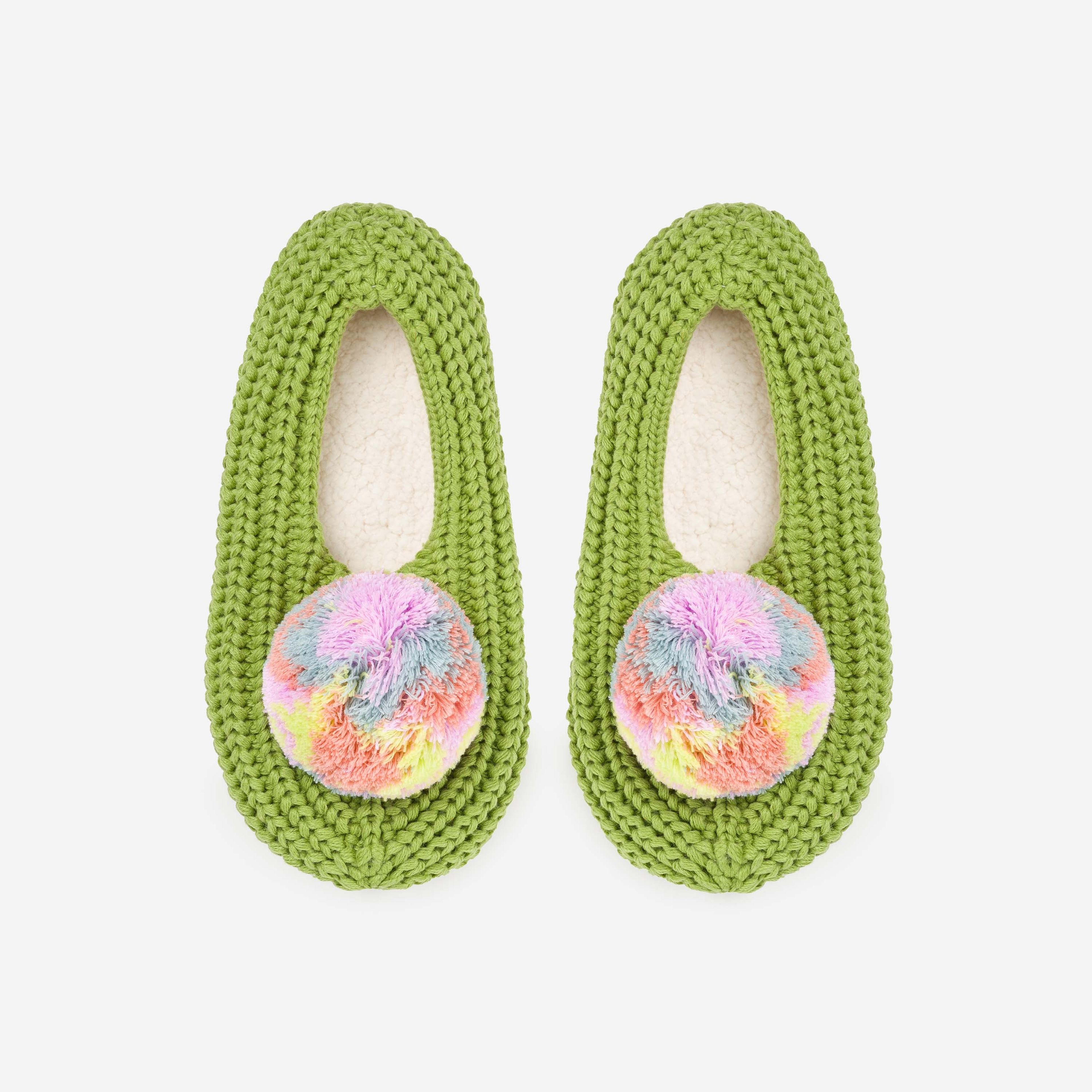 Marble Pom Knit Slippers