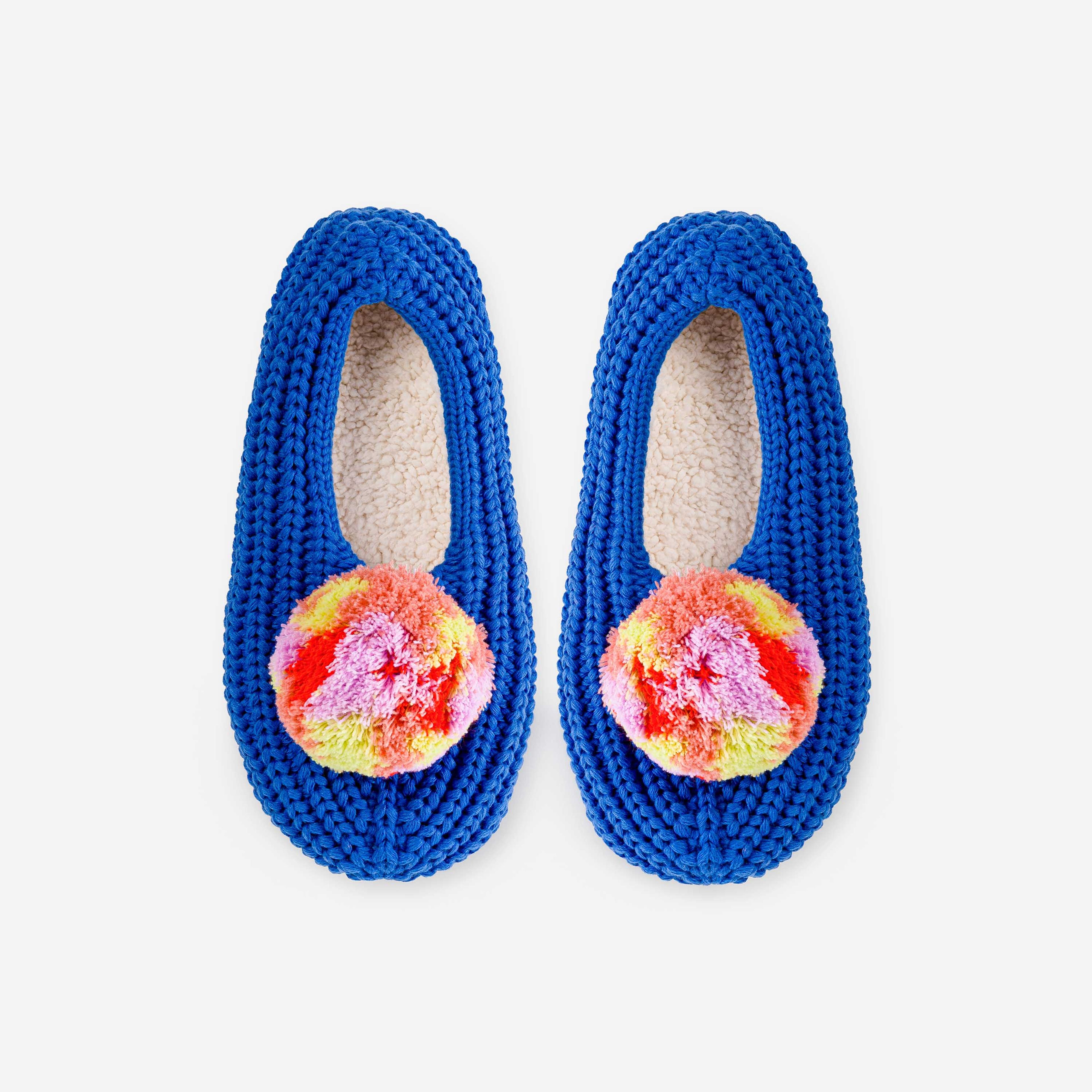 Marble Pom Knit Slippers