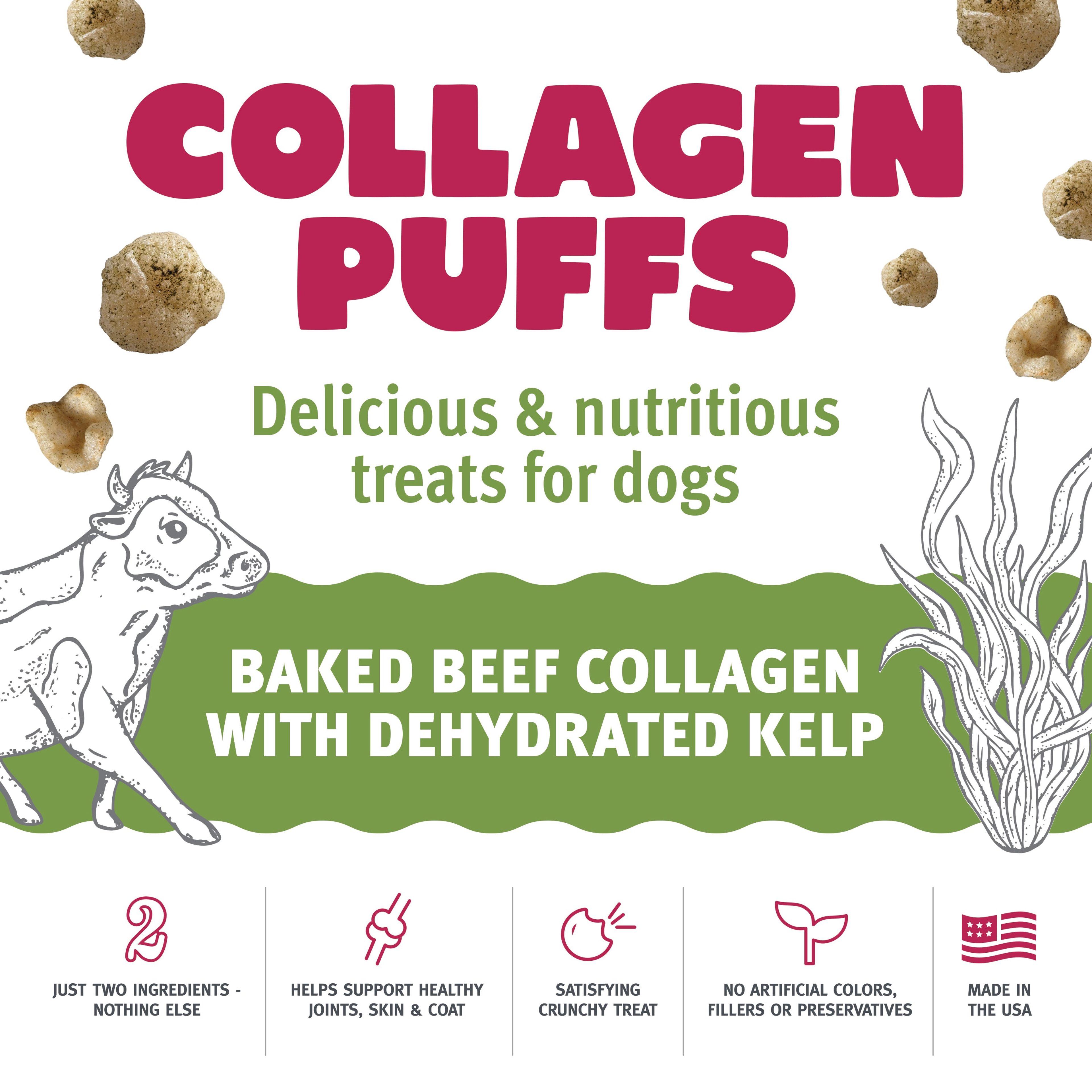 Beef Collagen Puffs with Kelp Treats for Dogs - 2.5oz