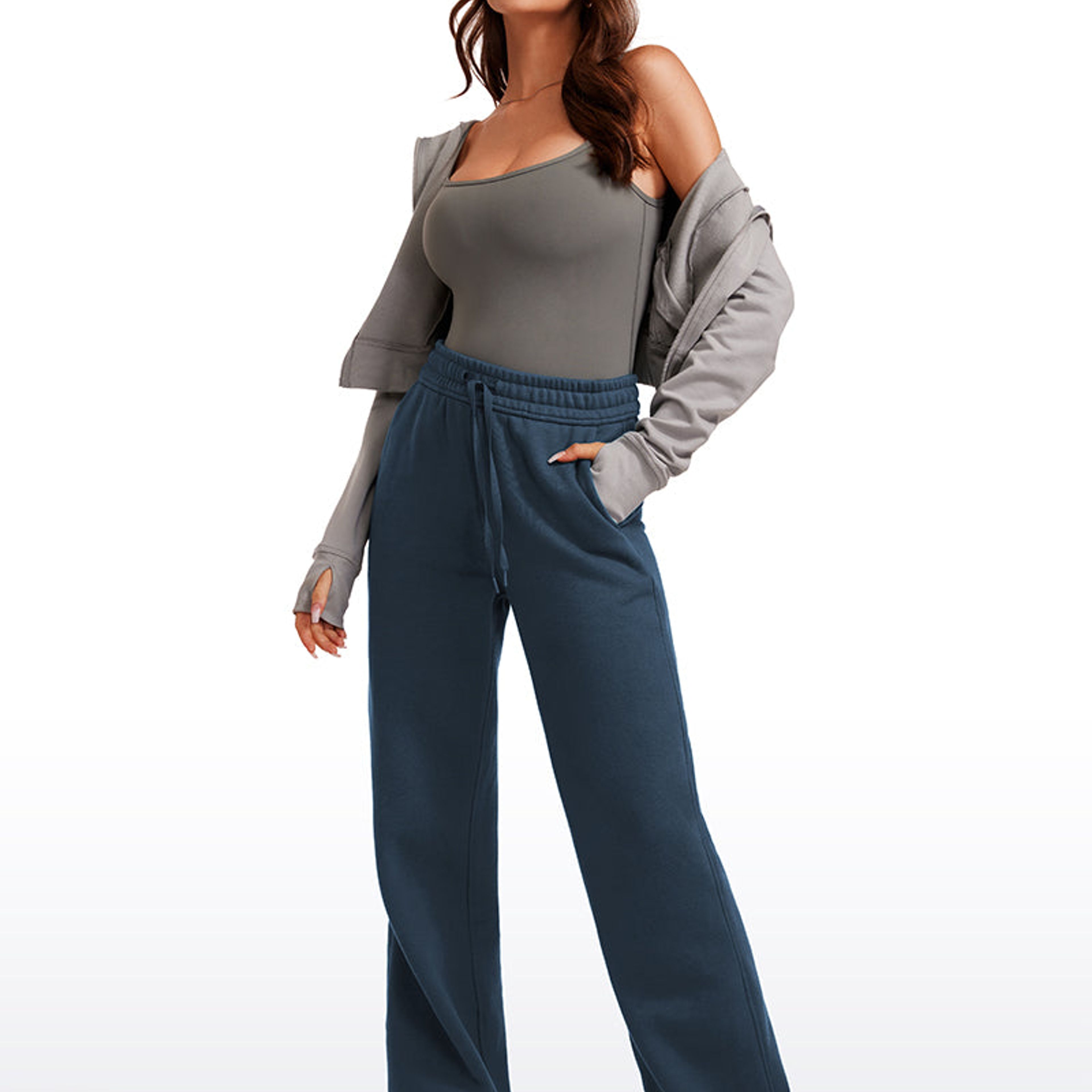  CRZ YOGA Cotton Fleece Lined Sweatpants Women High Waisted  Warm Casual Lounge Jogger Pants