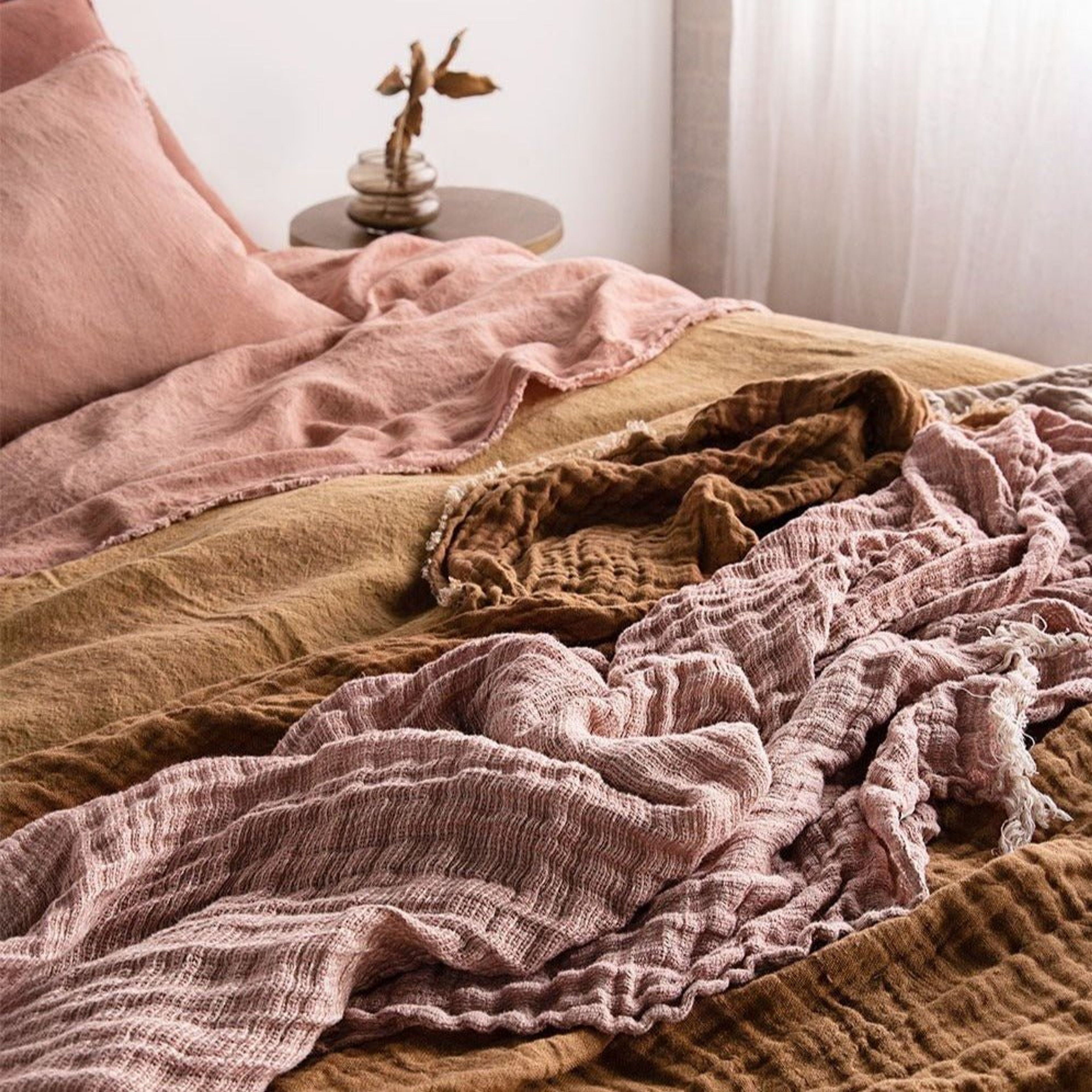 Crush Linen Throw Blanket - Rosa Melange