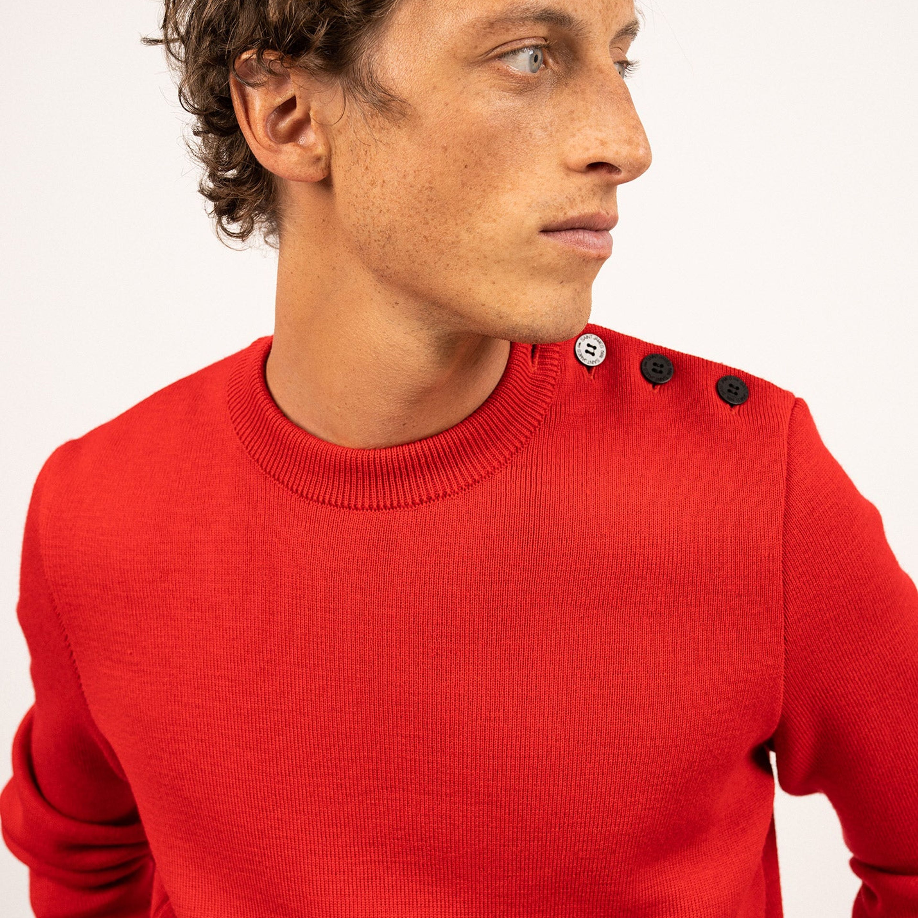 CANCALE - Wool Fisherman Sweater with Button Shoulder | Loose Fit (RED)