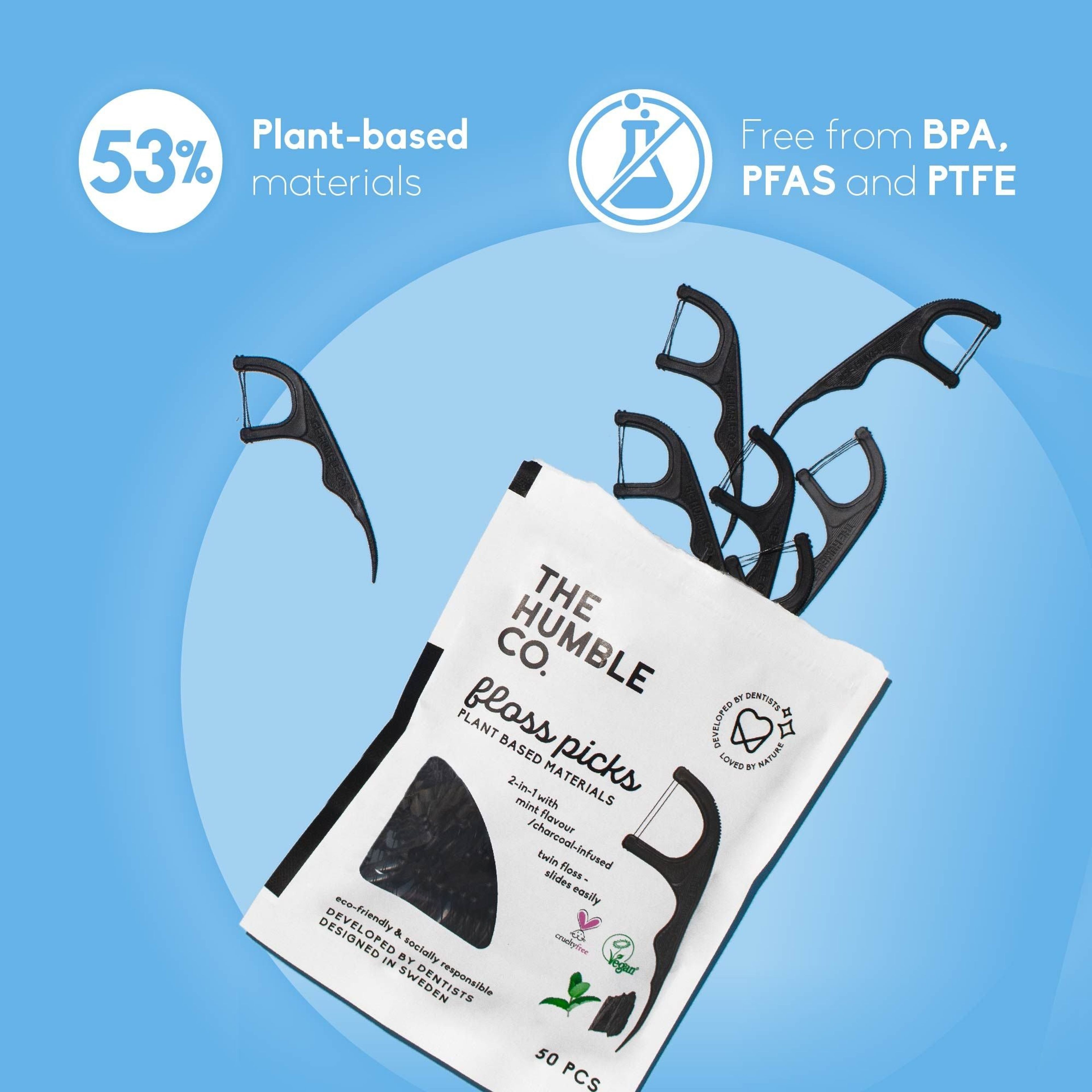 Plant-based Floss Picks - Charcoal (50 pcs)