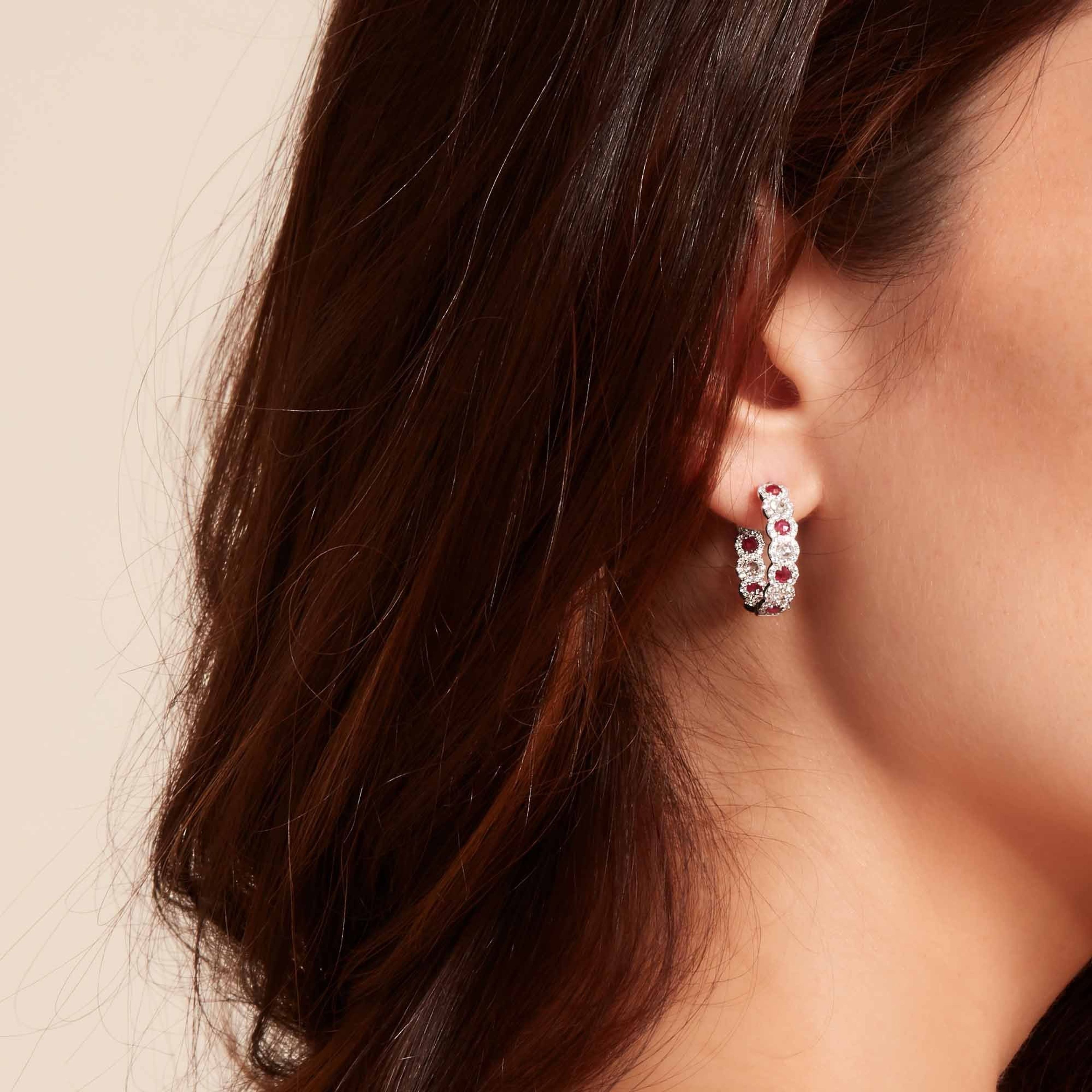 Gemstone and Diamond Hoop Earrings