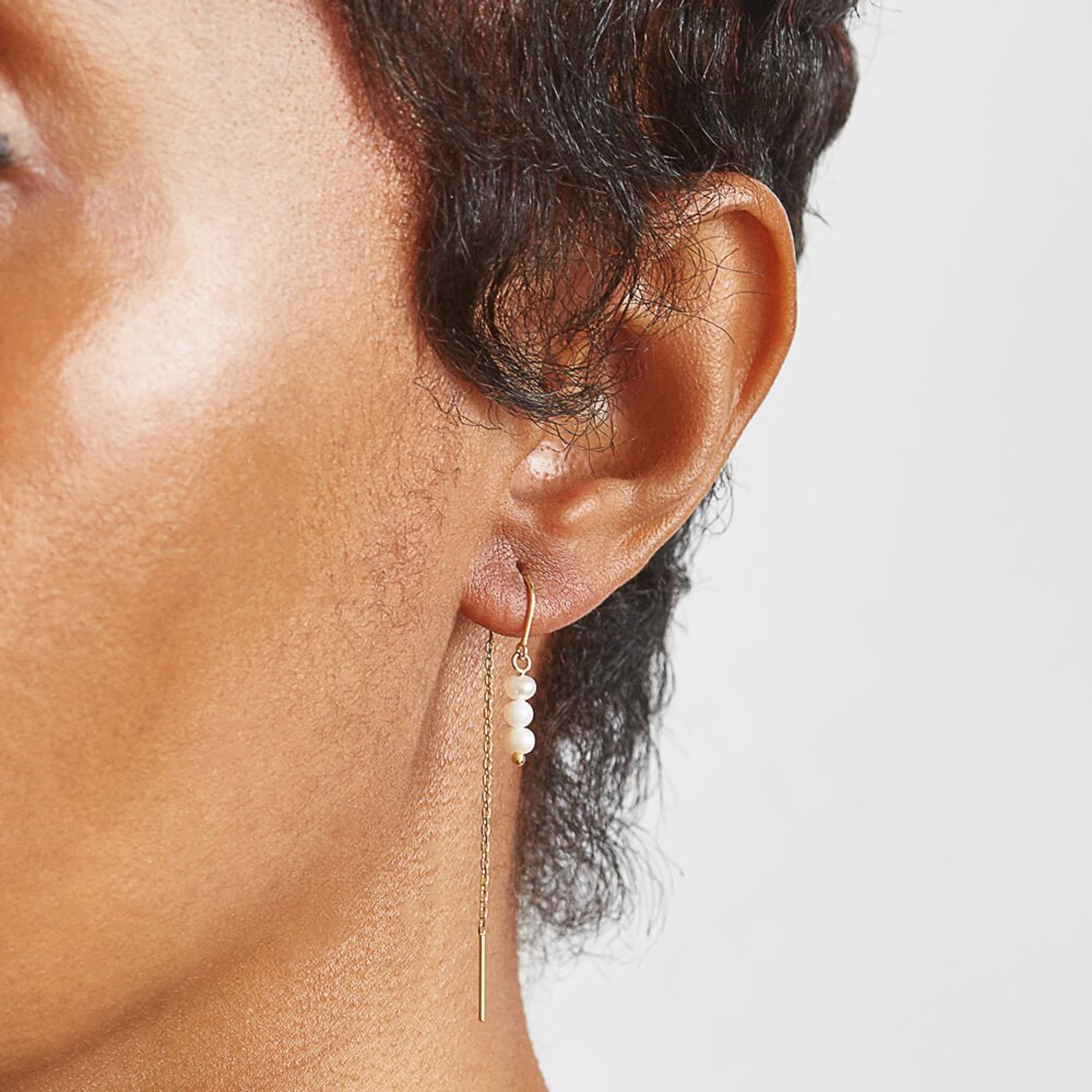 Triple Pearl Drop Threader Earrings