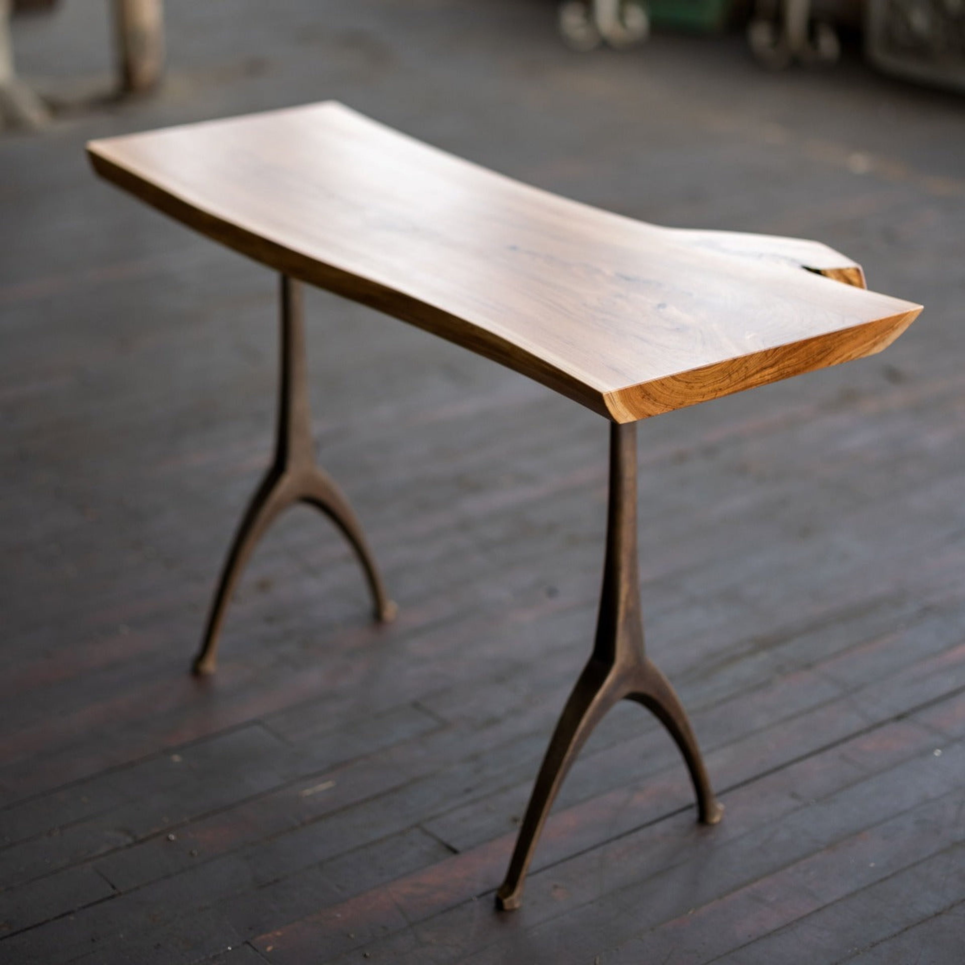Live Edge Urban Wood and Cast Bronze Console Table | Lakehouse Pedestal Table