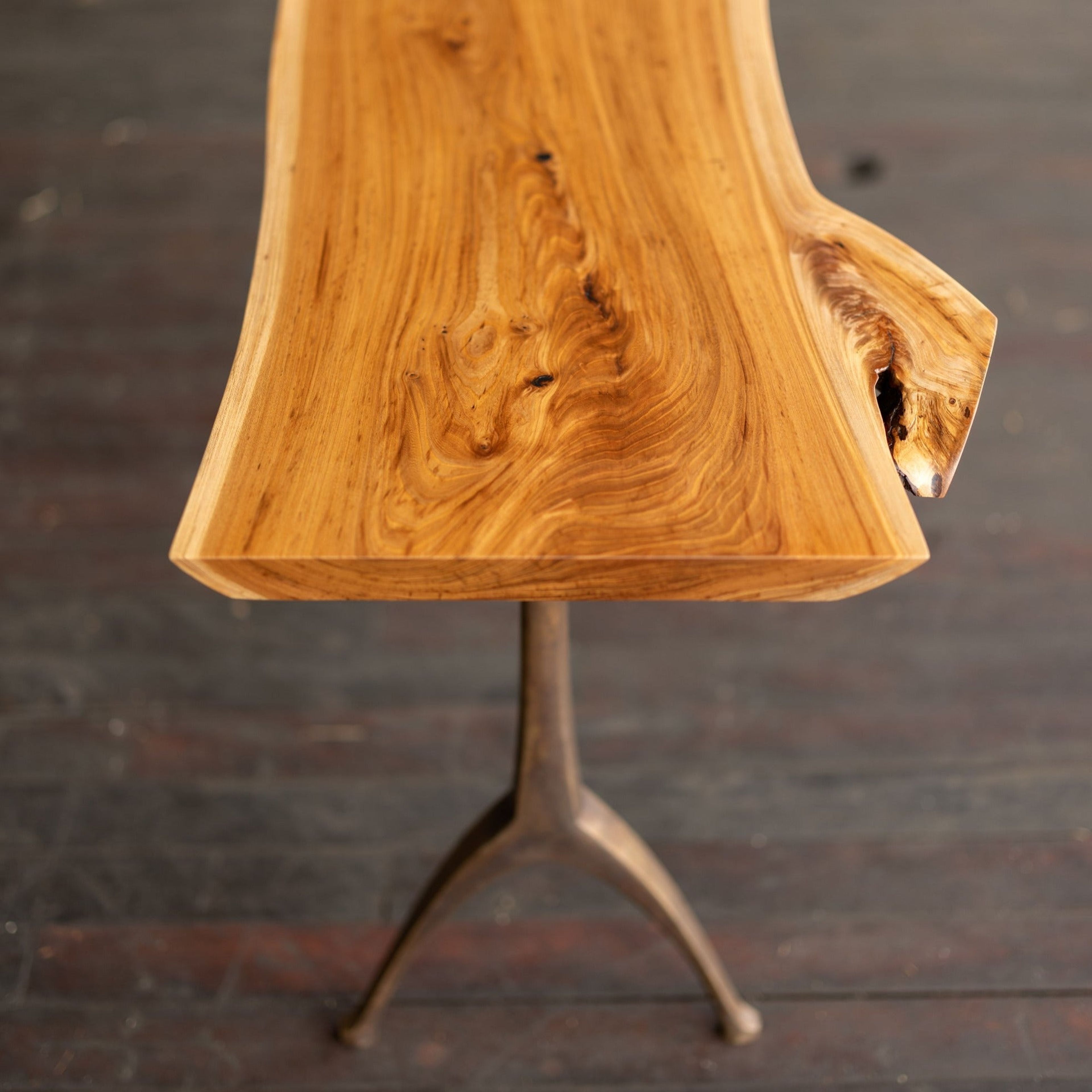Live Edge Urban Wood and Cast Bronze Console Table | Lakehouse Pedestal Table