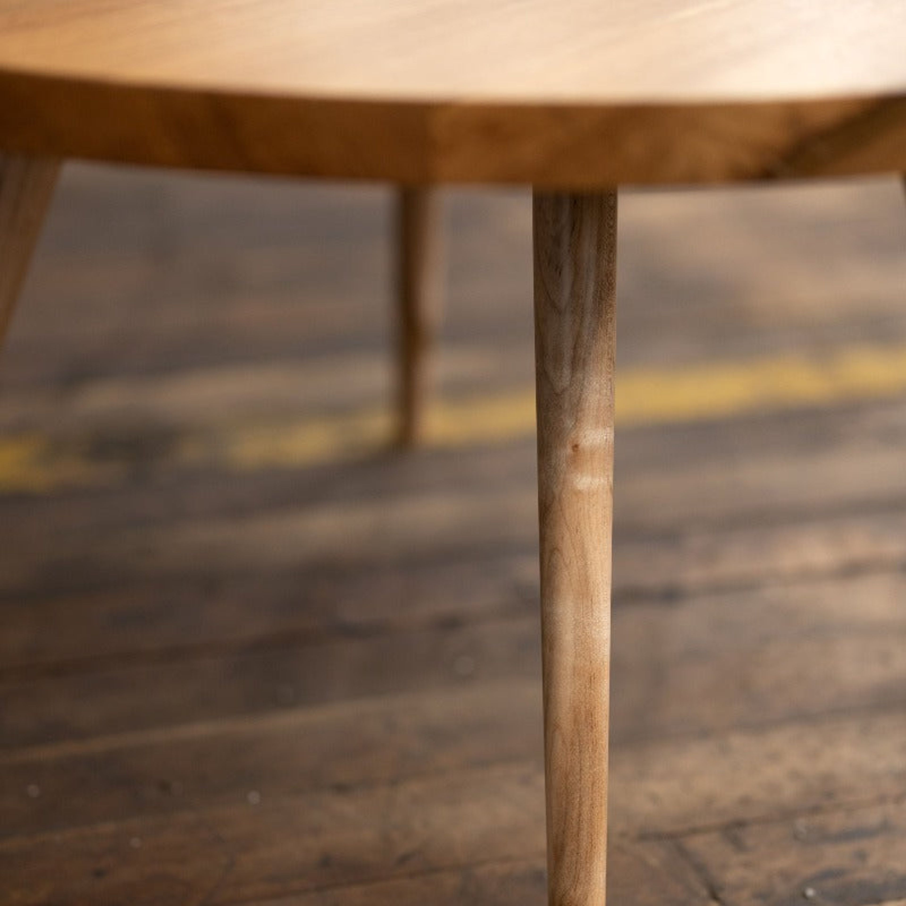 Round Mid Century Modern Wood Coffee Table with Turned Legs | Velma Table