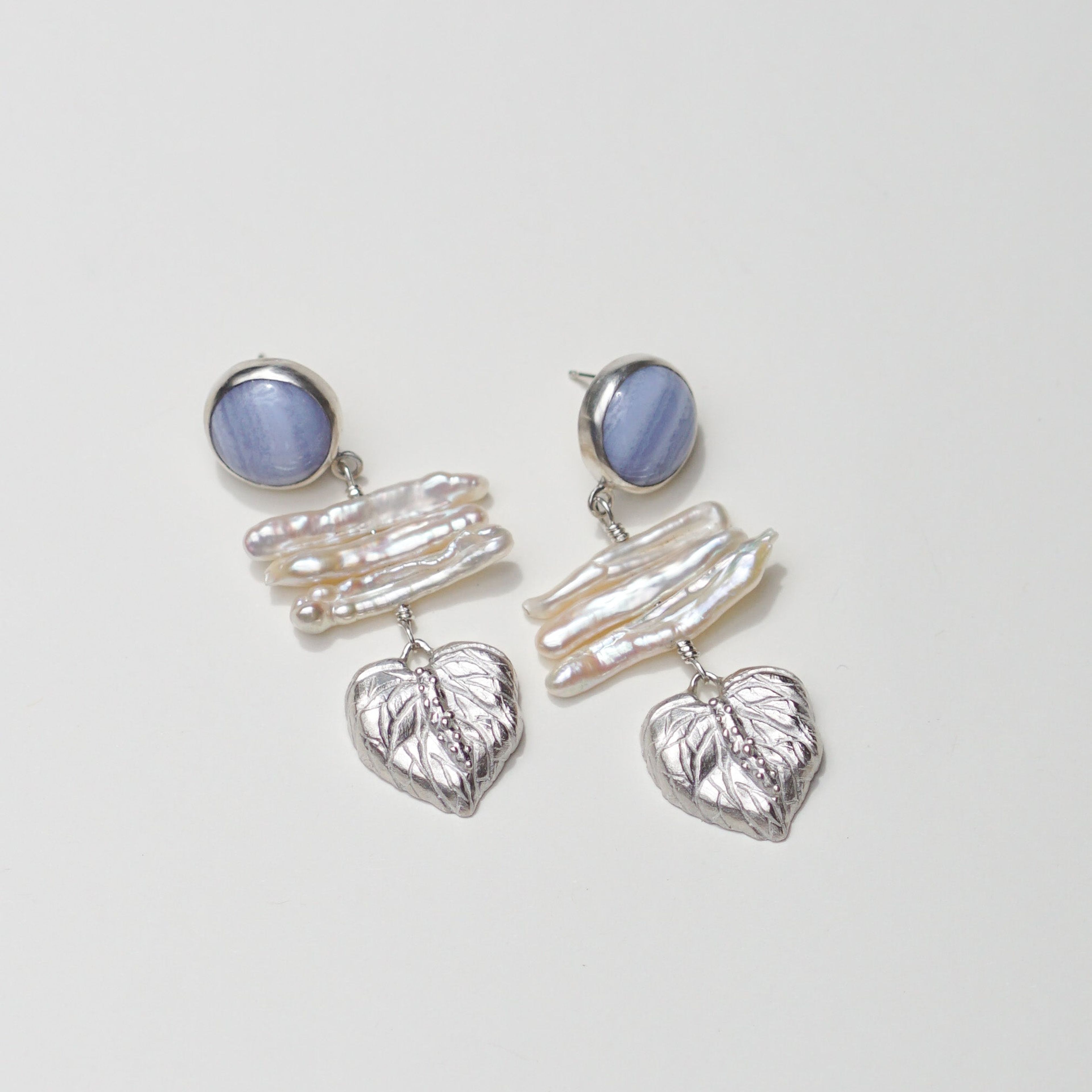 Blue Lace Agate & Pearl Anthurium Earrings