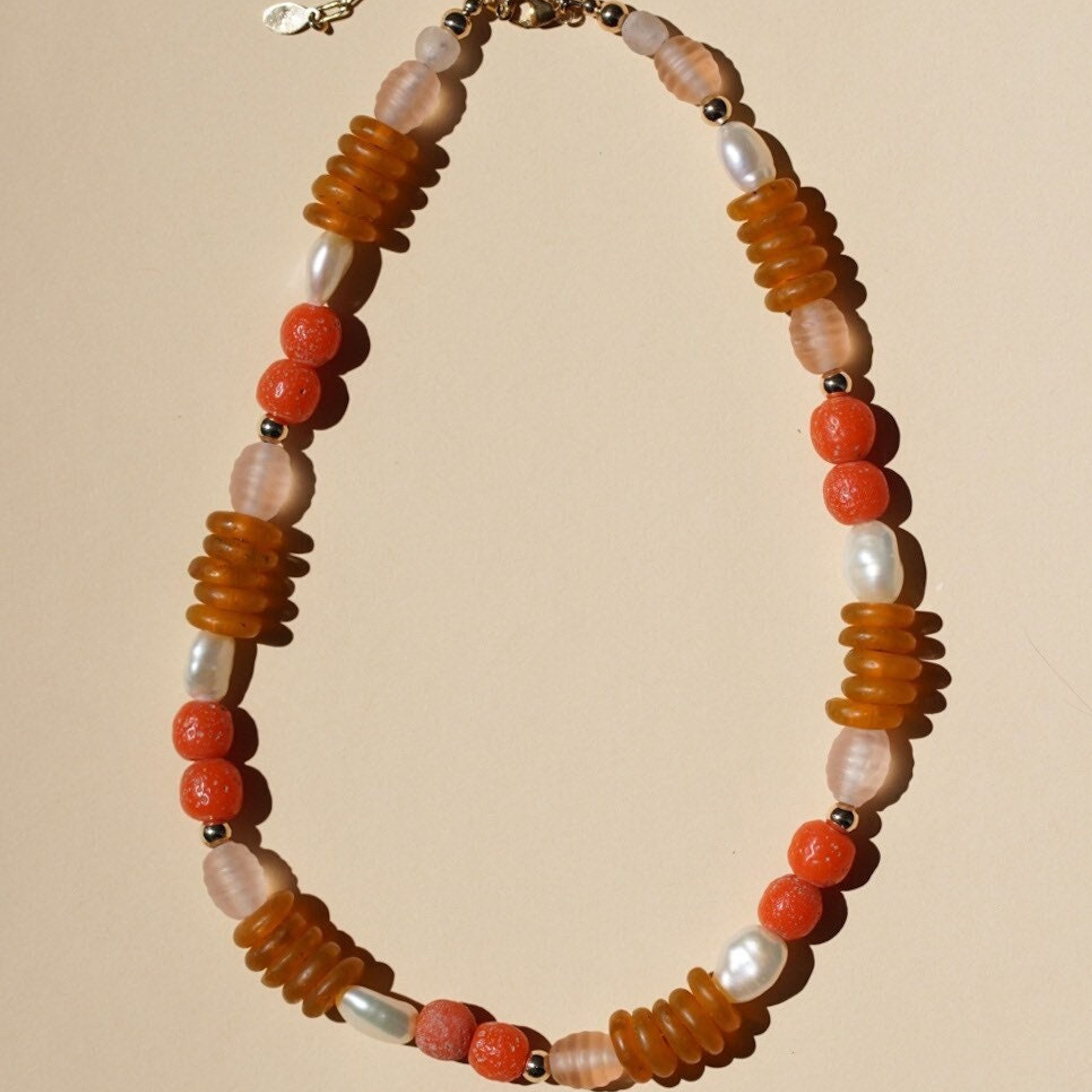 Warm Colorful Beaded Necklace - Guava