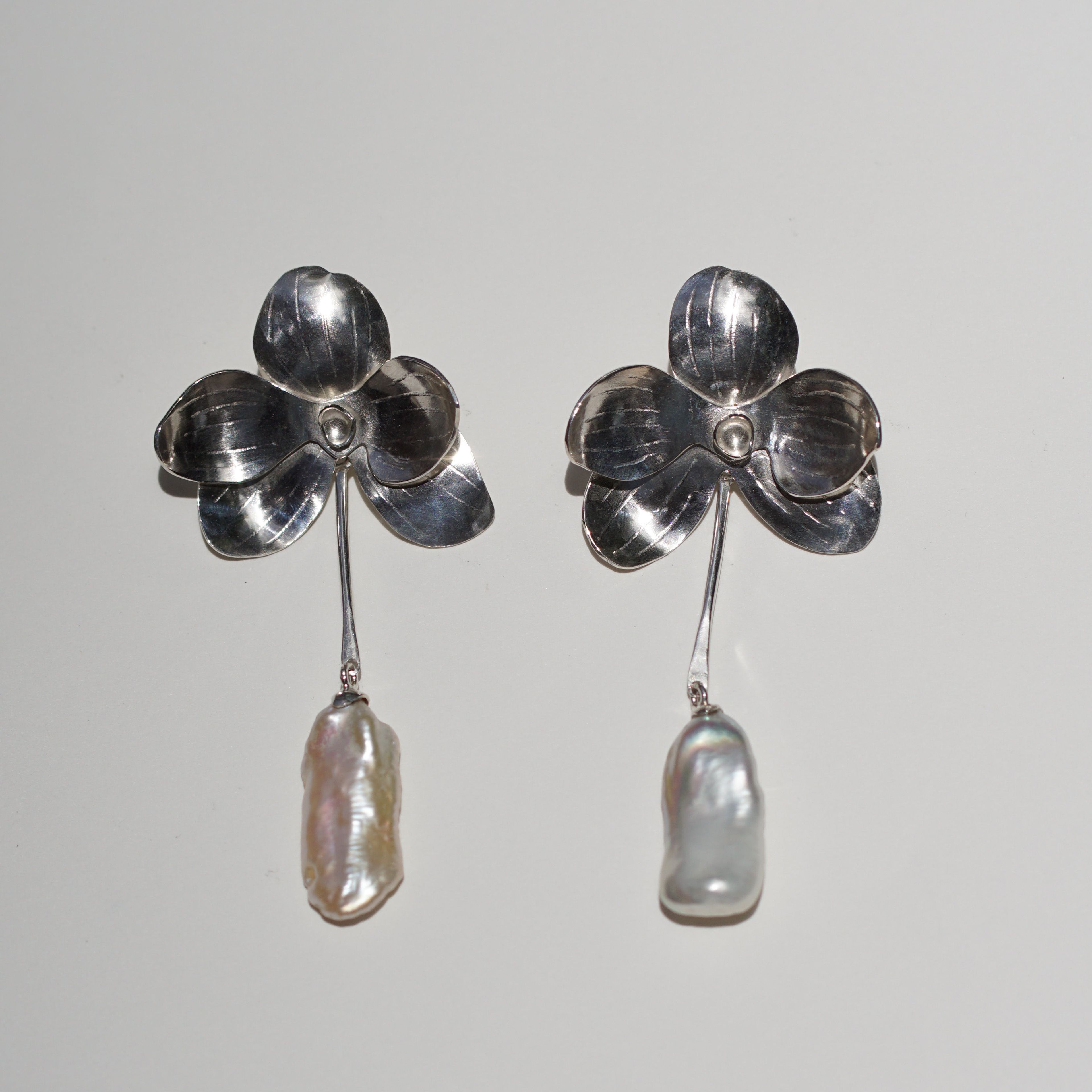 Orchid Flower Pearl Earrings