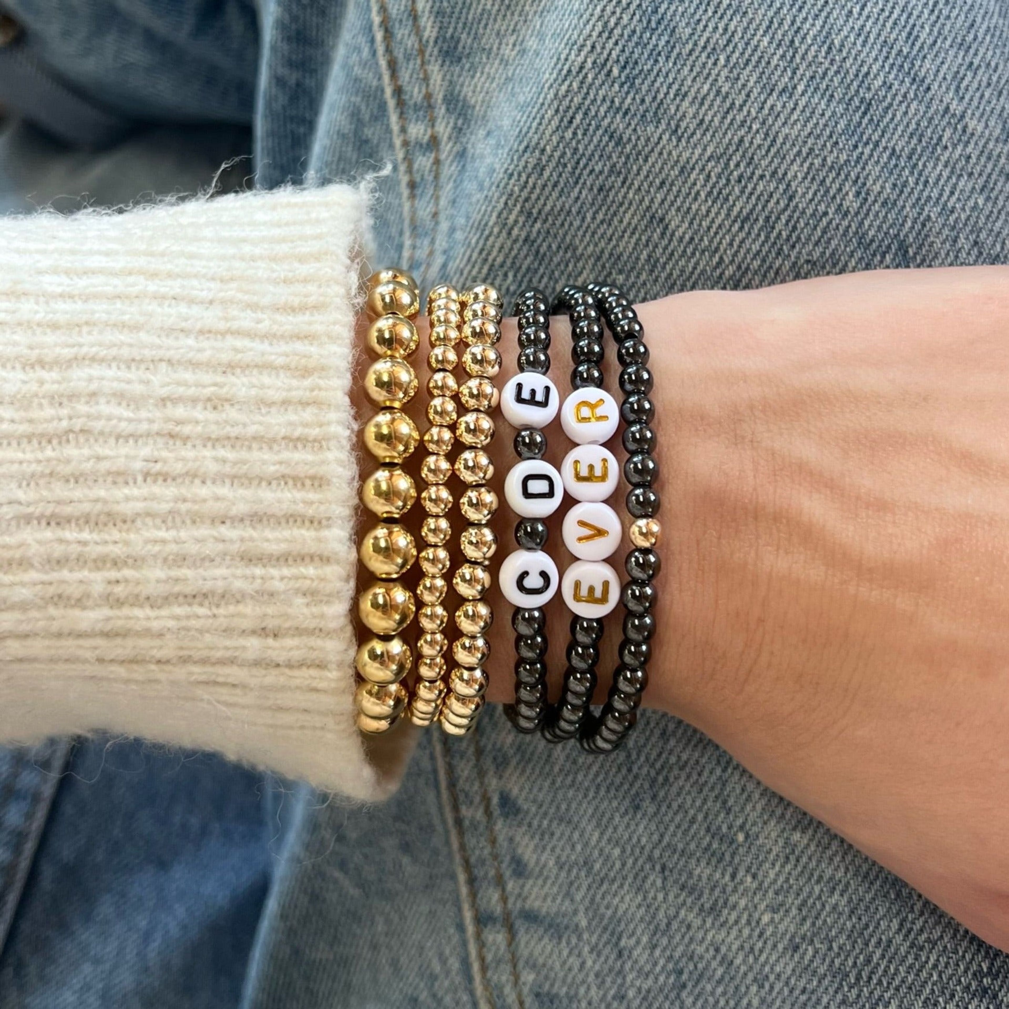 Stackable Gold Bracelets, Personalized Custom Beaded Bracelet, Custom Word  Bracelet | Girlfriend gifts, Gifts for mom, Gifts for wife