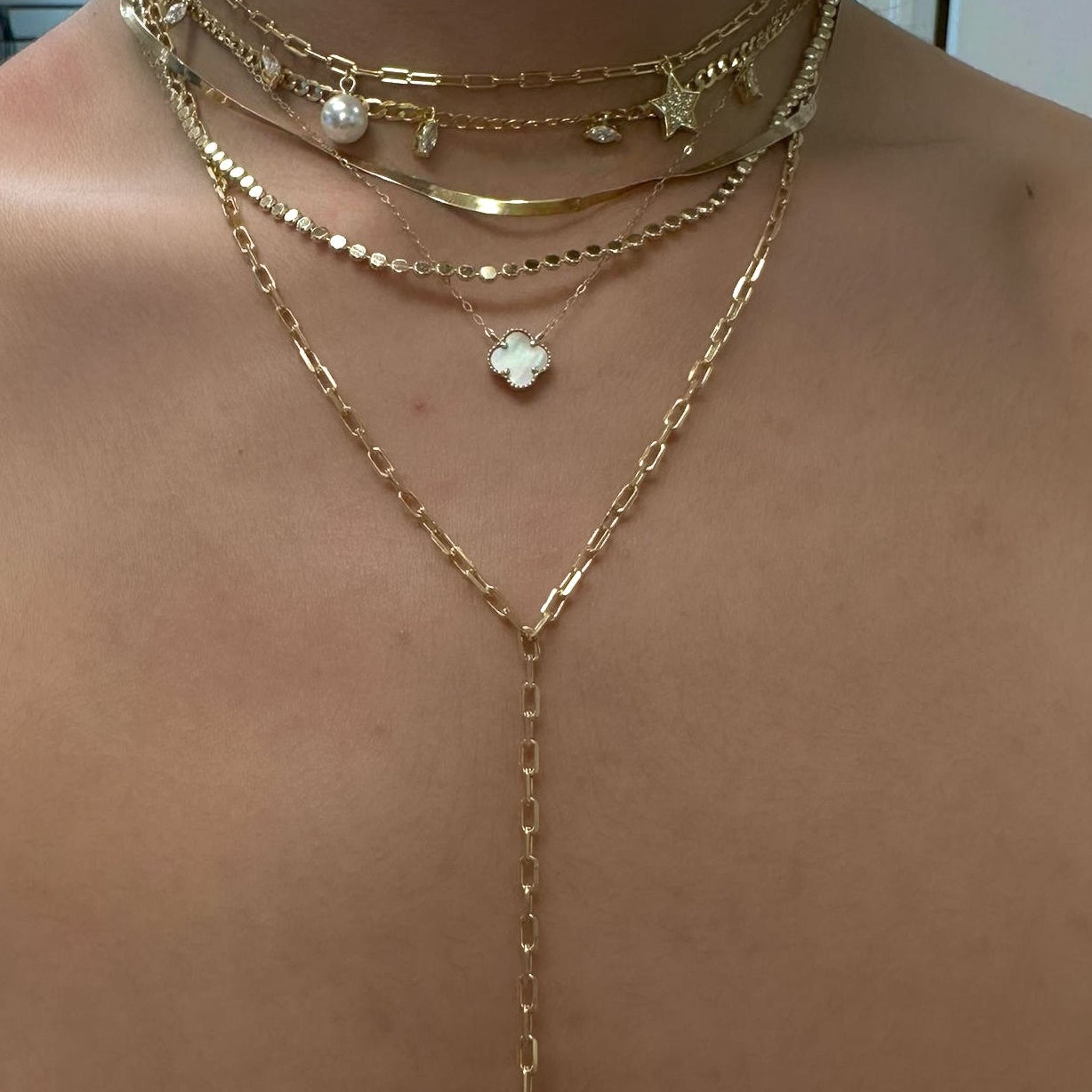 Wide Link Pearl Lariat
