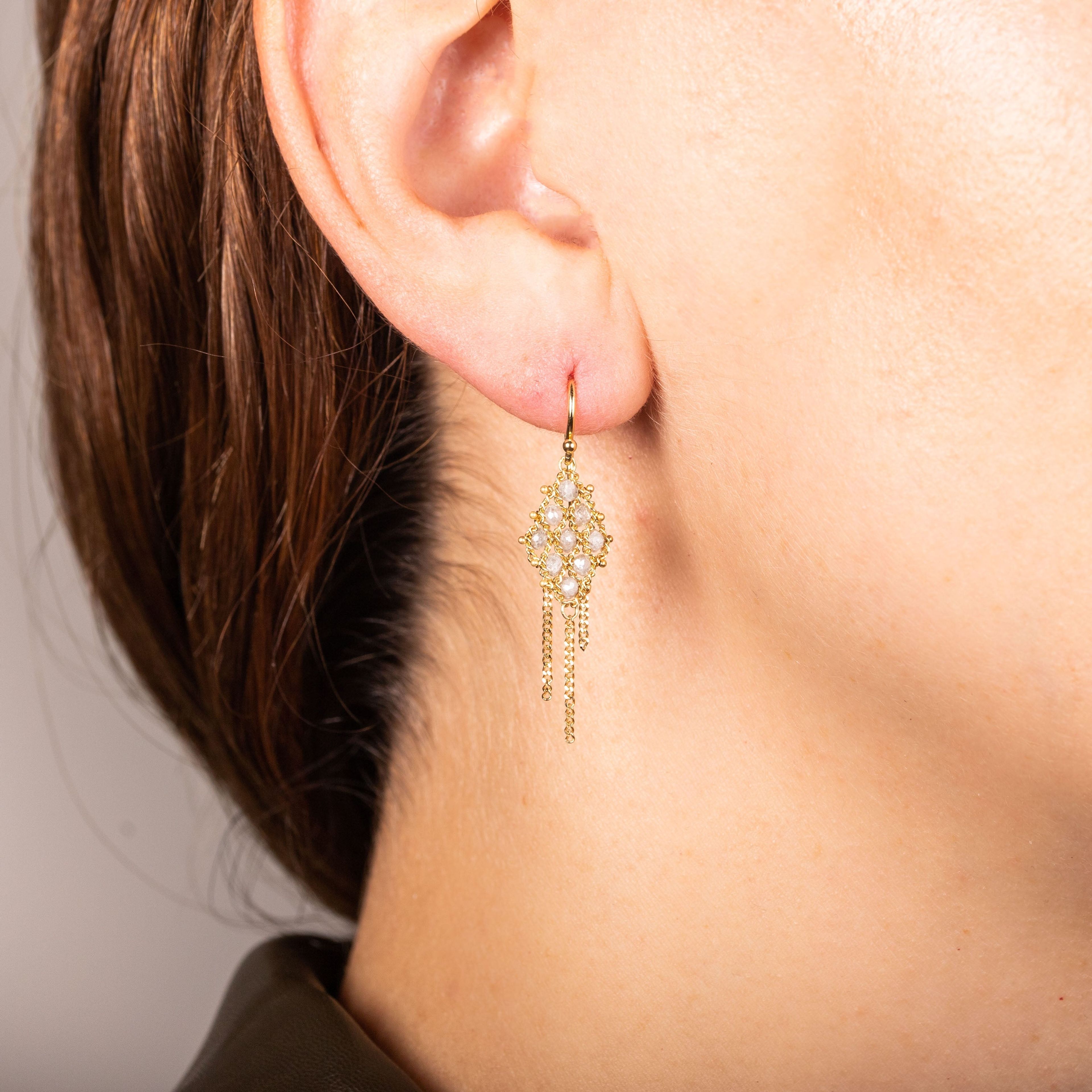 Woven Lattice Earrings in Silver Diamond