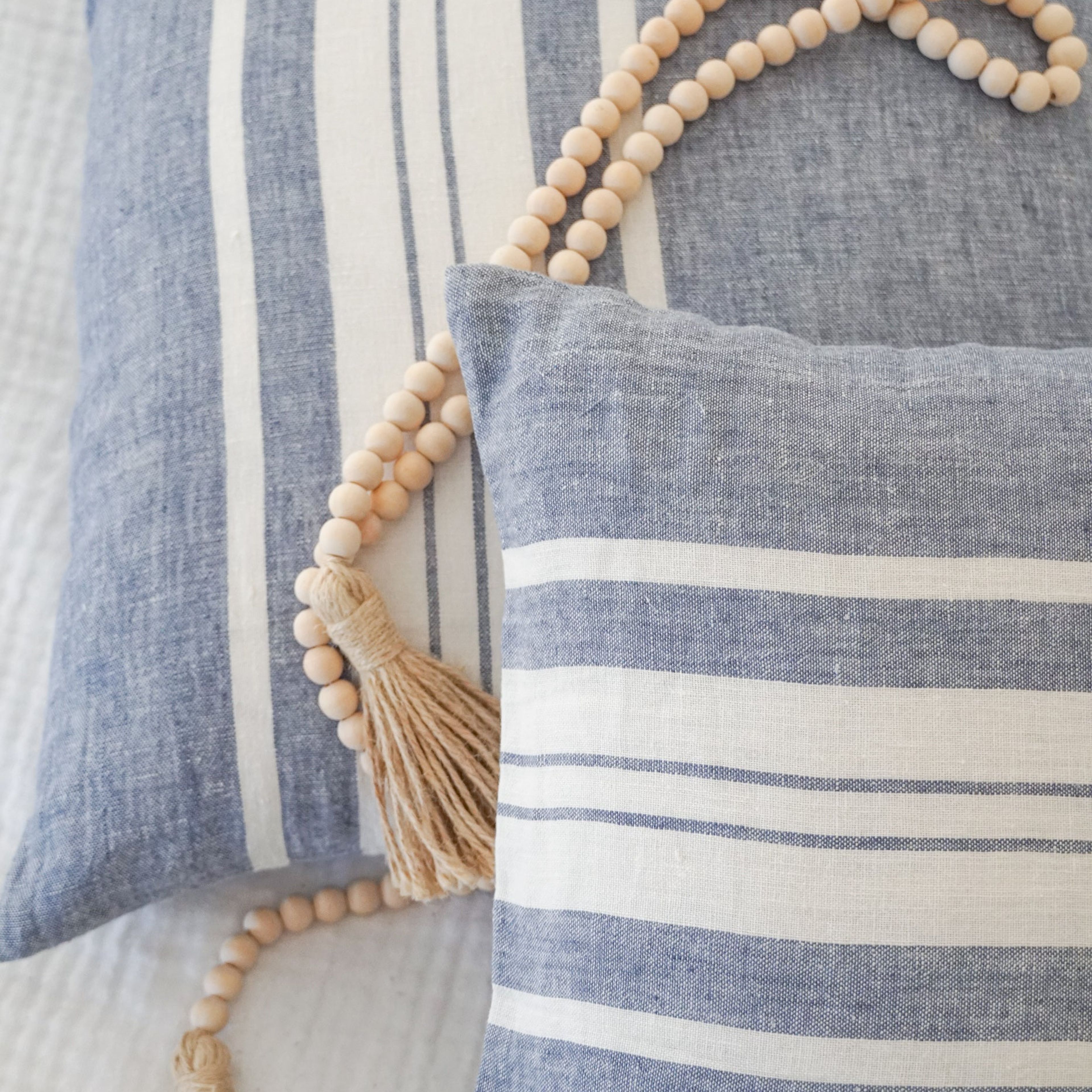 Chambray Blue Bold Stripe Linen Pillow