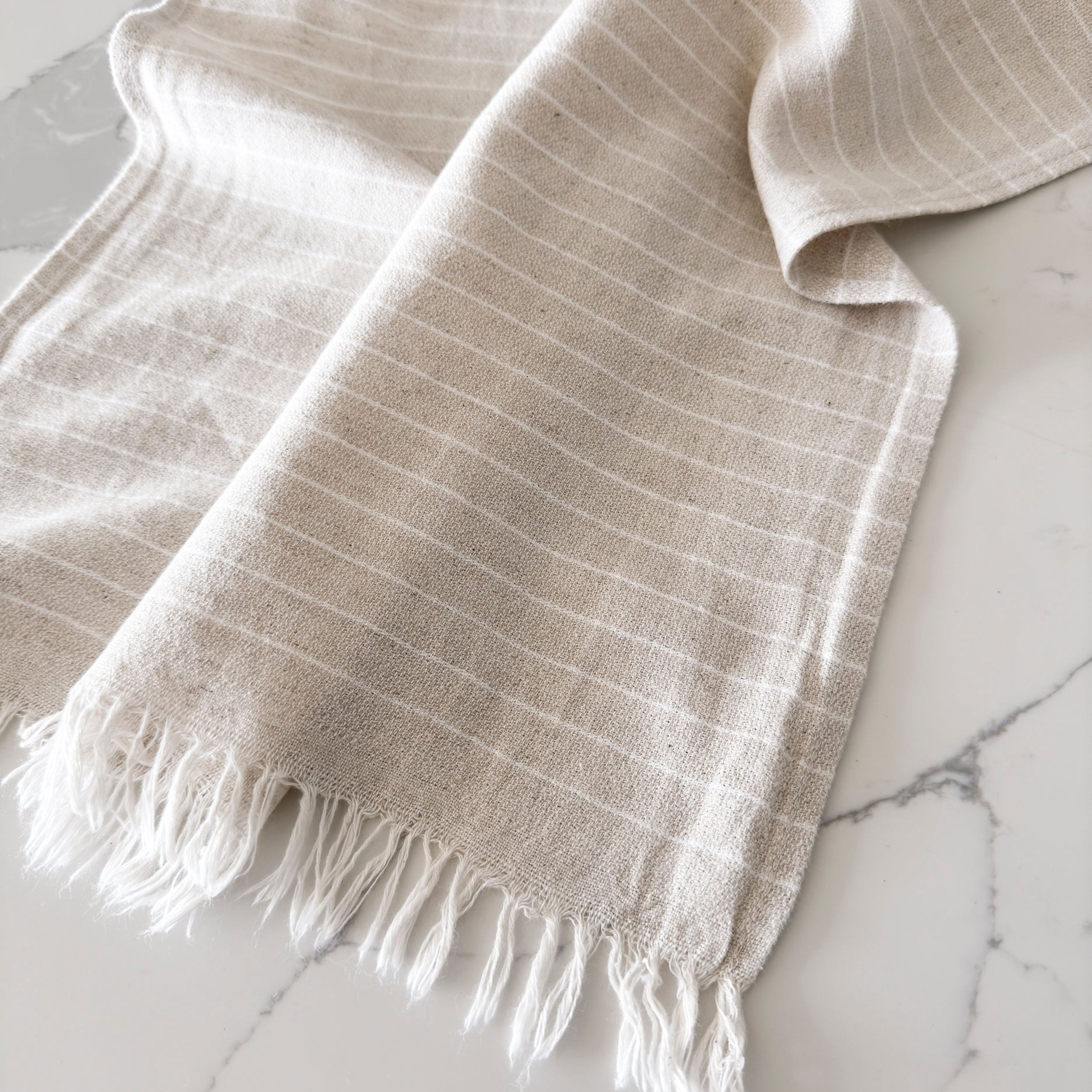 Natural Linen Stripe Hand Towel- Set of 2