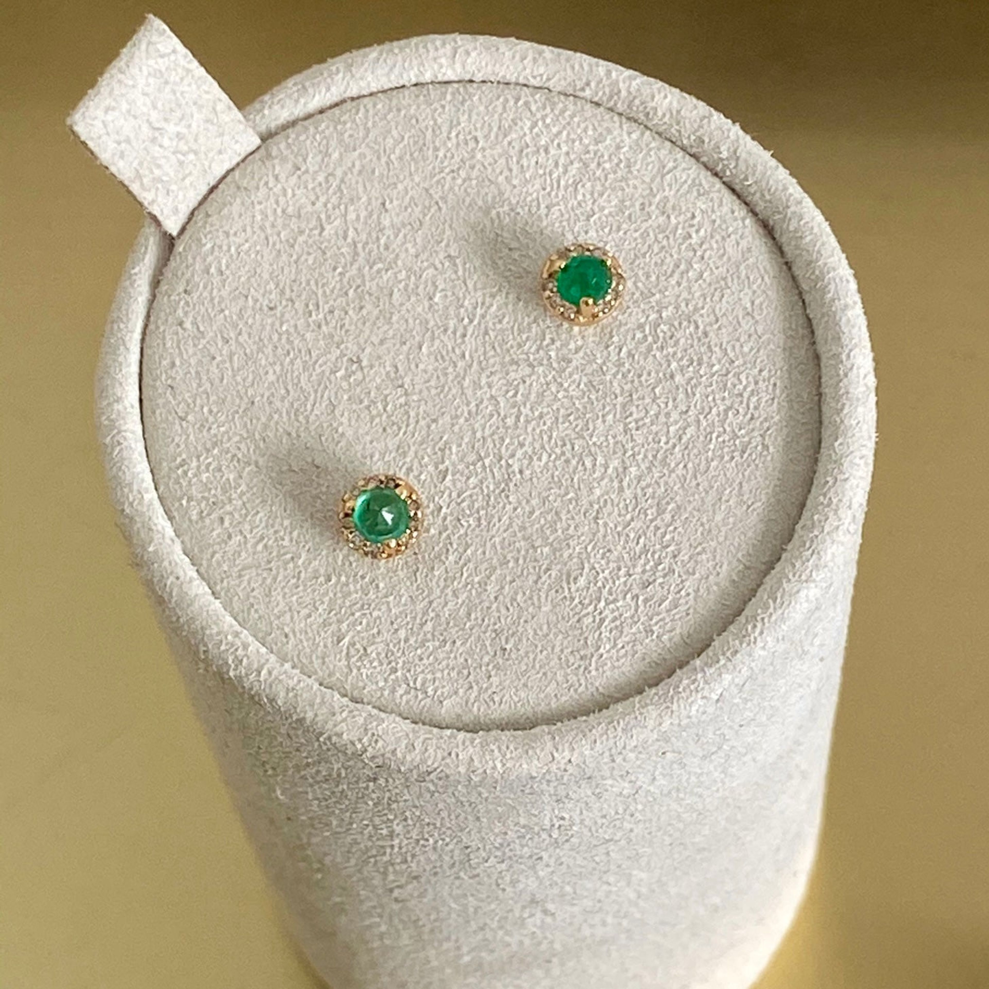 Rosette Stud Earring (Tiny) - 14k Gold, Emerald & Champagne Diamonds