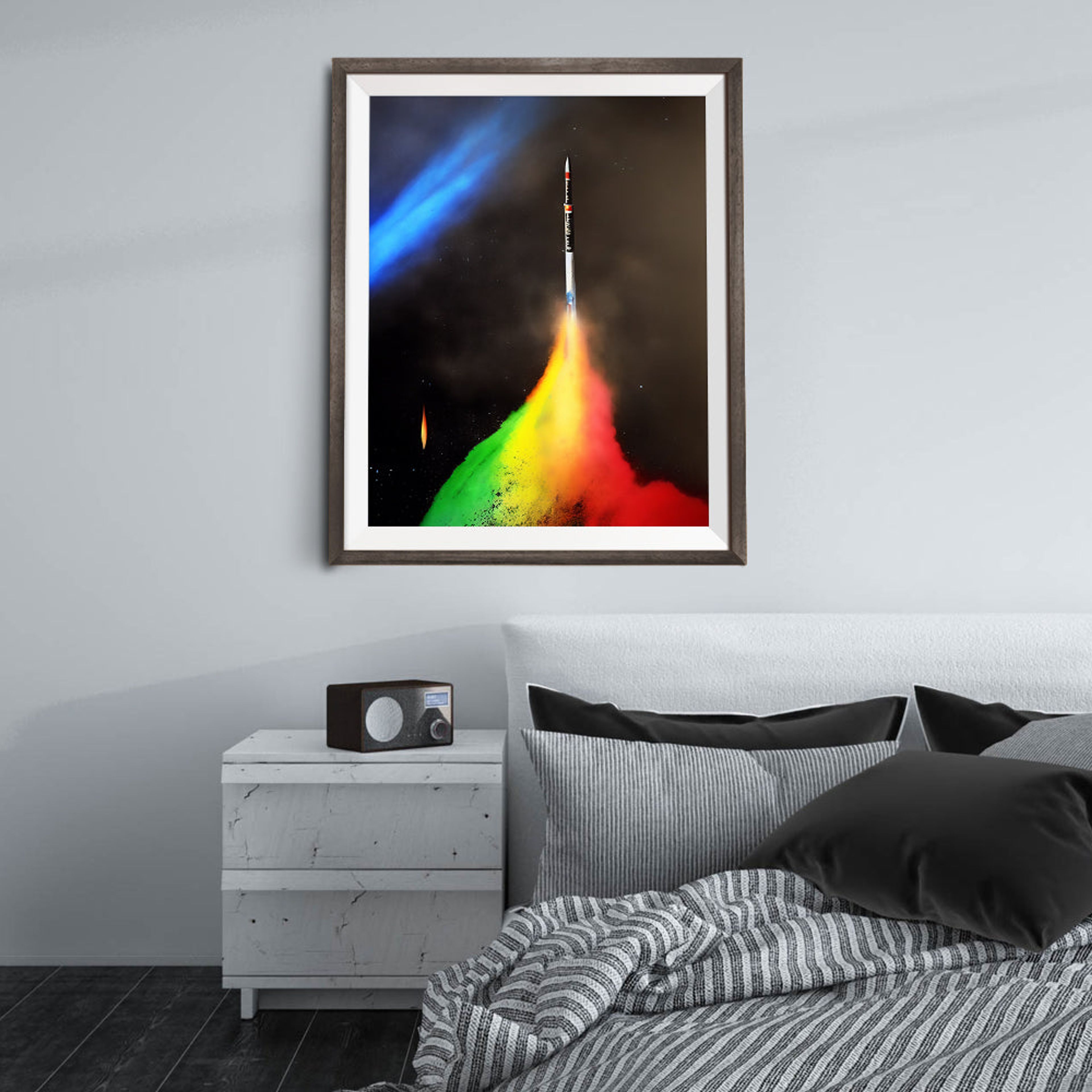 Rainbow Space Shuttle Takeoff Poster
