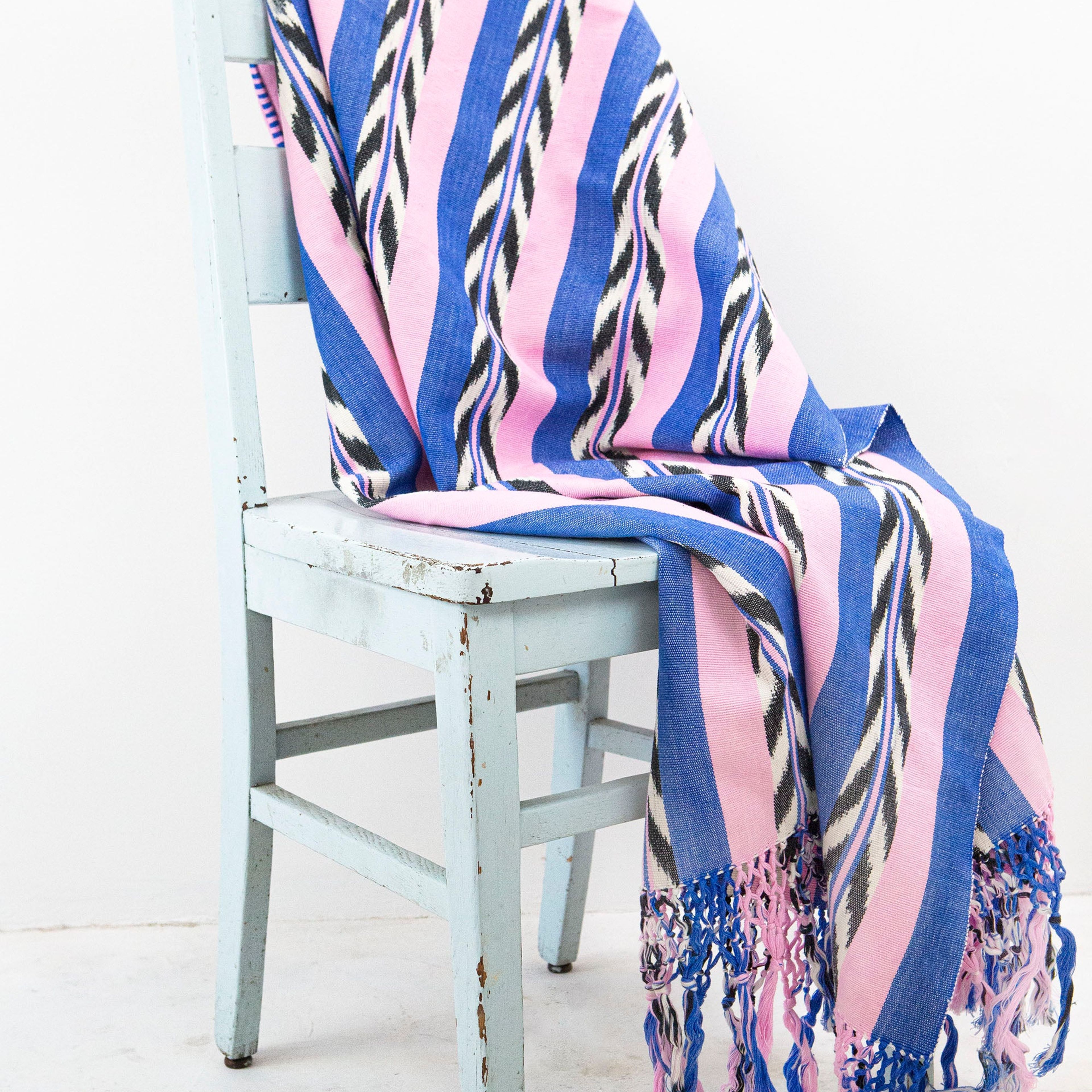 Palm Ikat Blanket in Blue & Pink