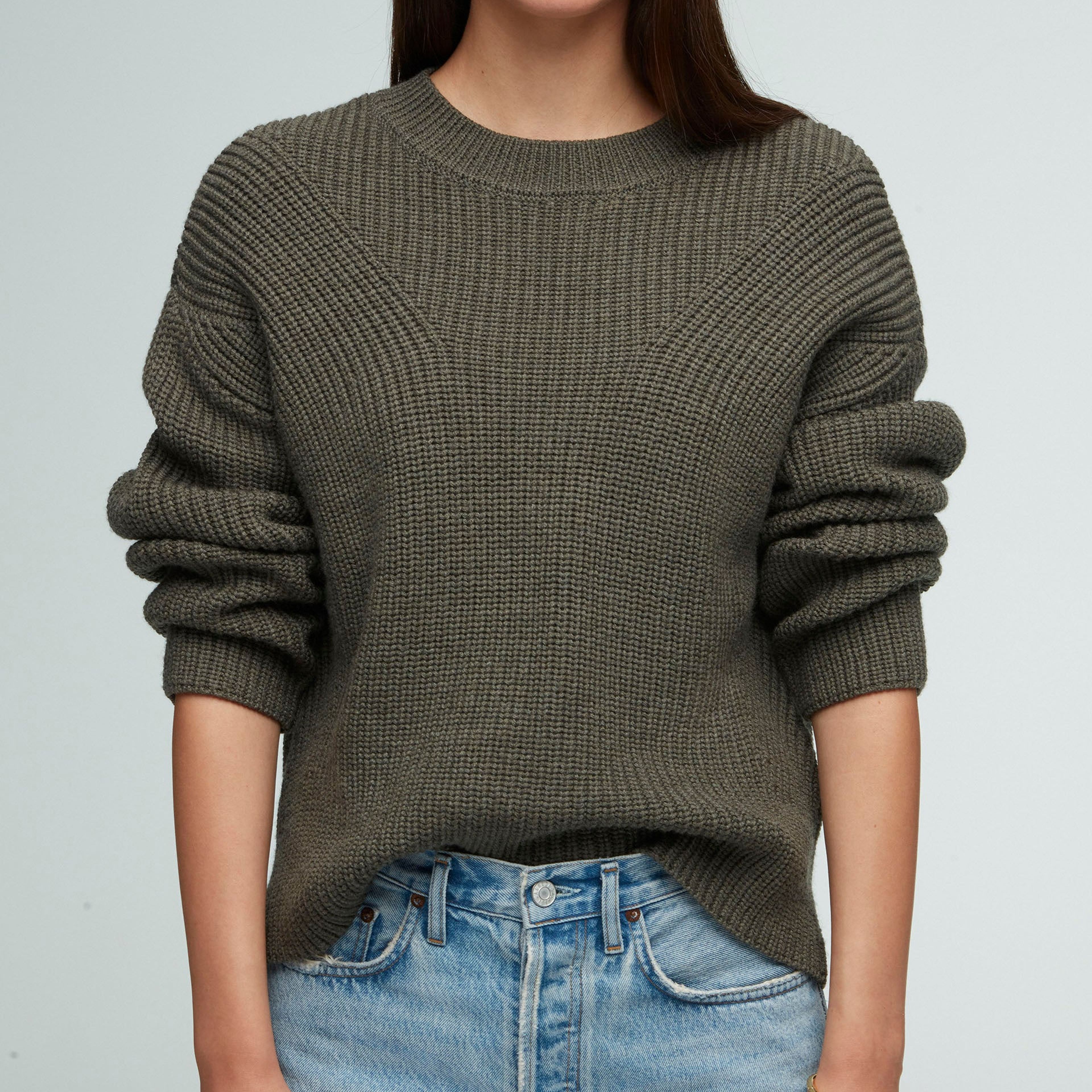 Chunky Ribbed Sweater in Merino Wool | Olive