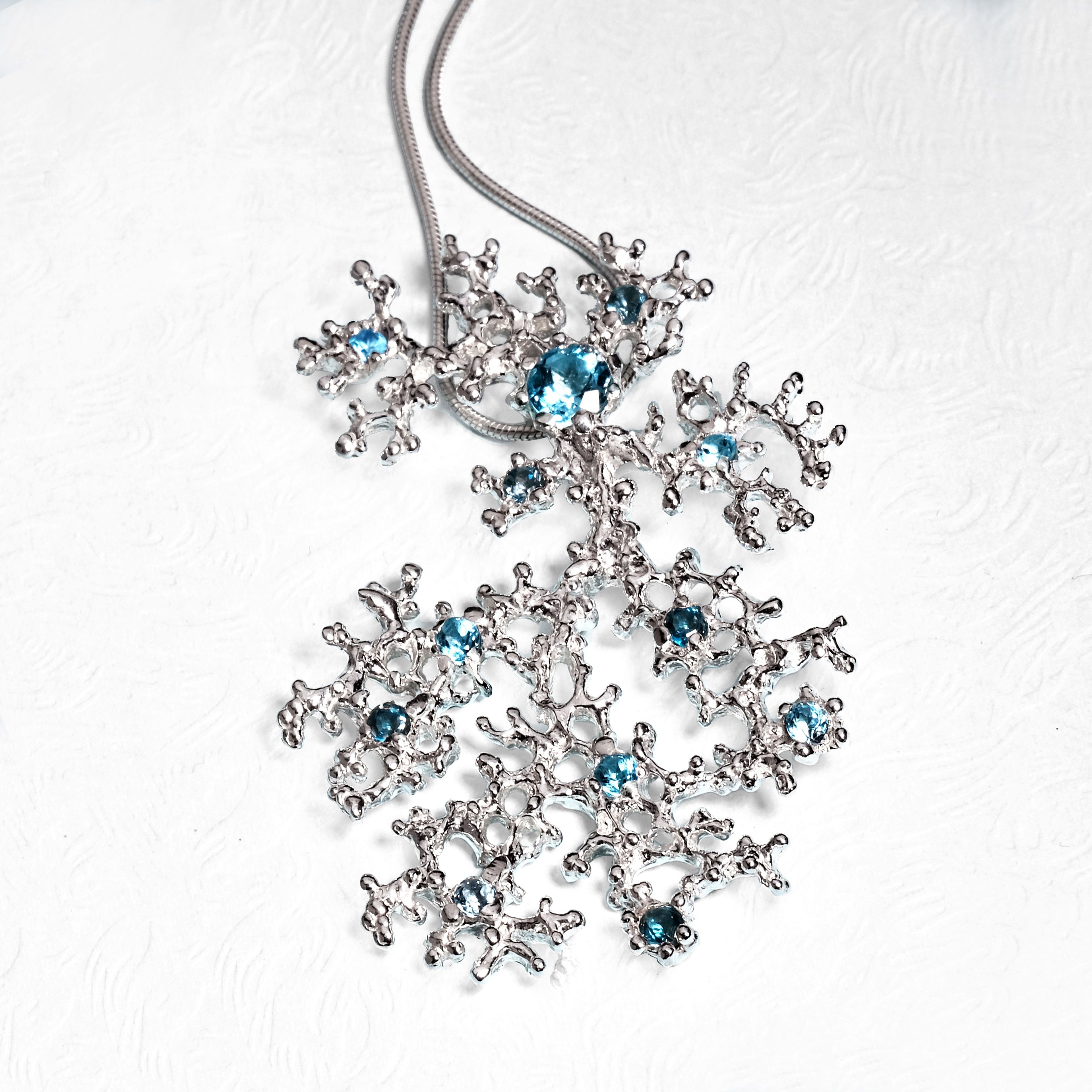 Coral Glam Blue Topaz Pendant Necklace