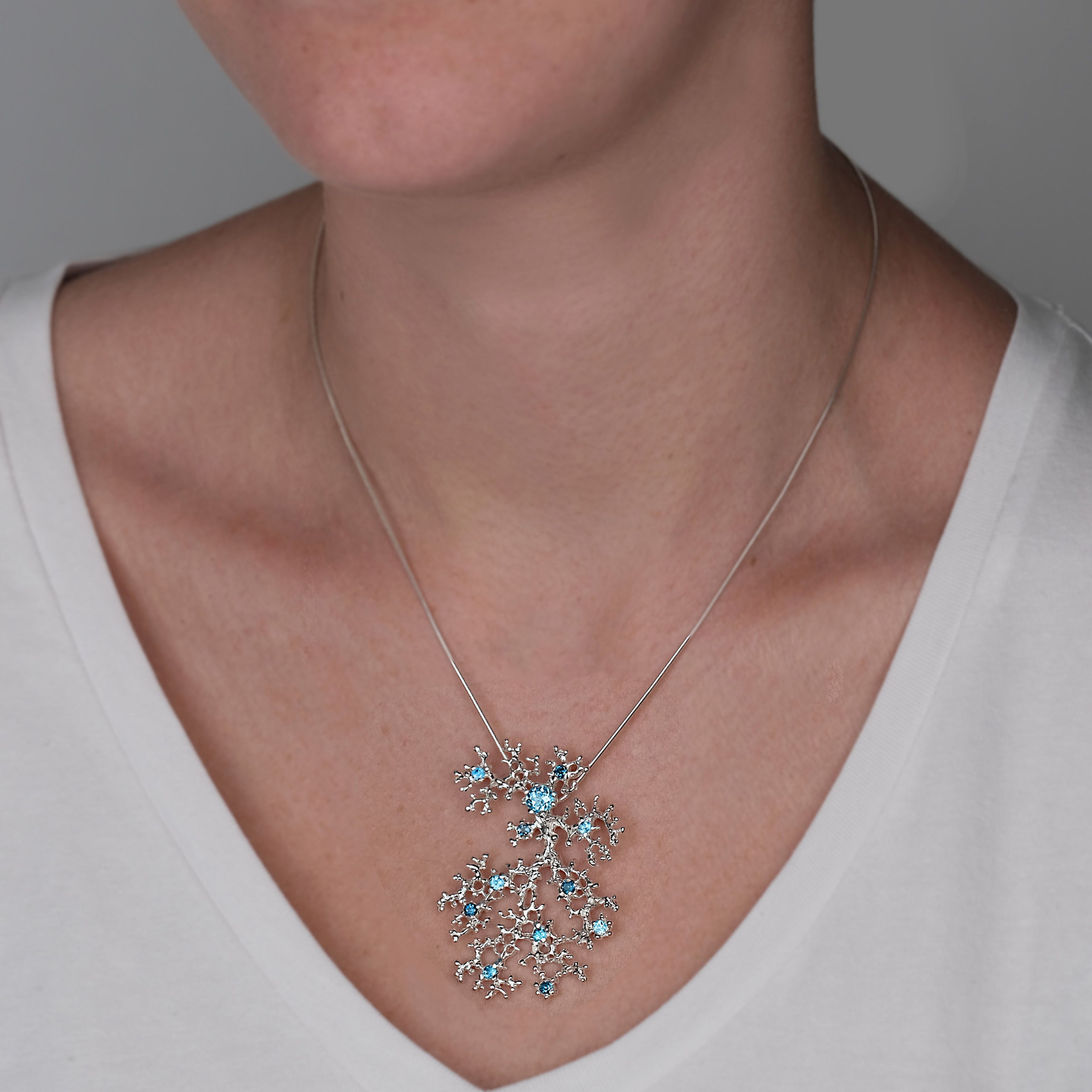 Coral Glam Blue Topaz Pendant Necklace