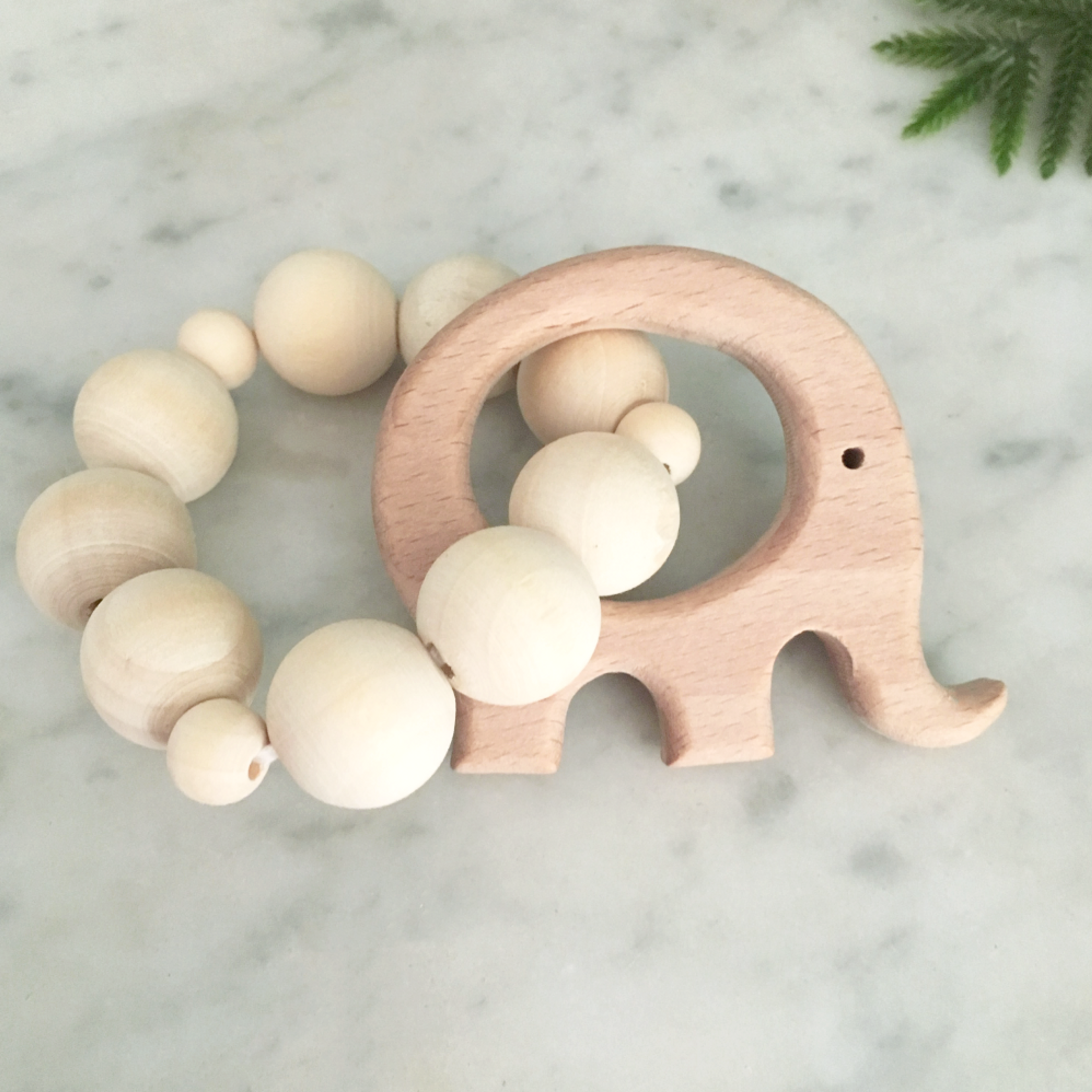 Natural Wood Ring Teether - elephant