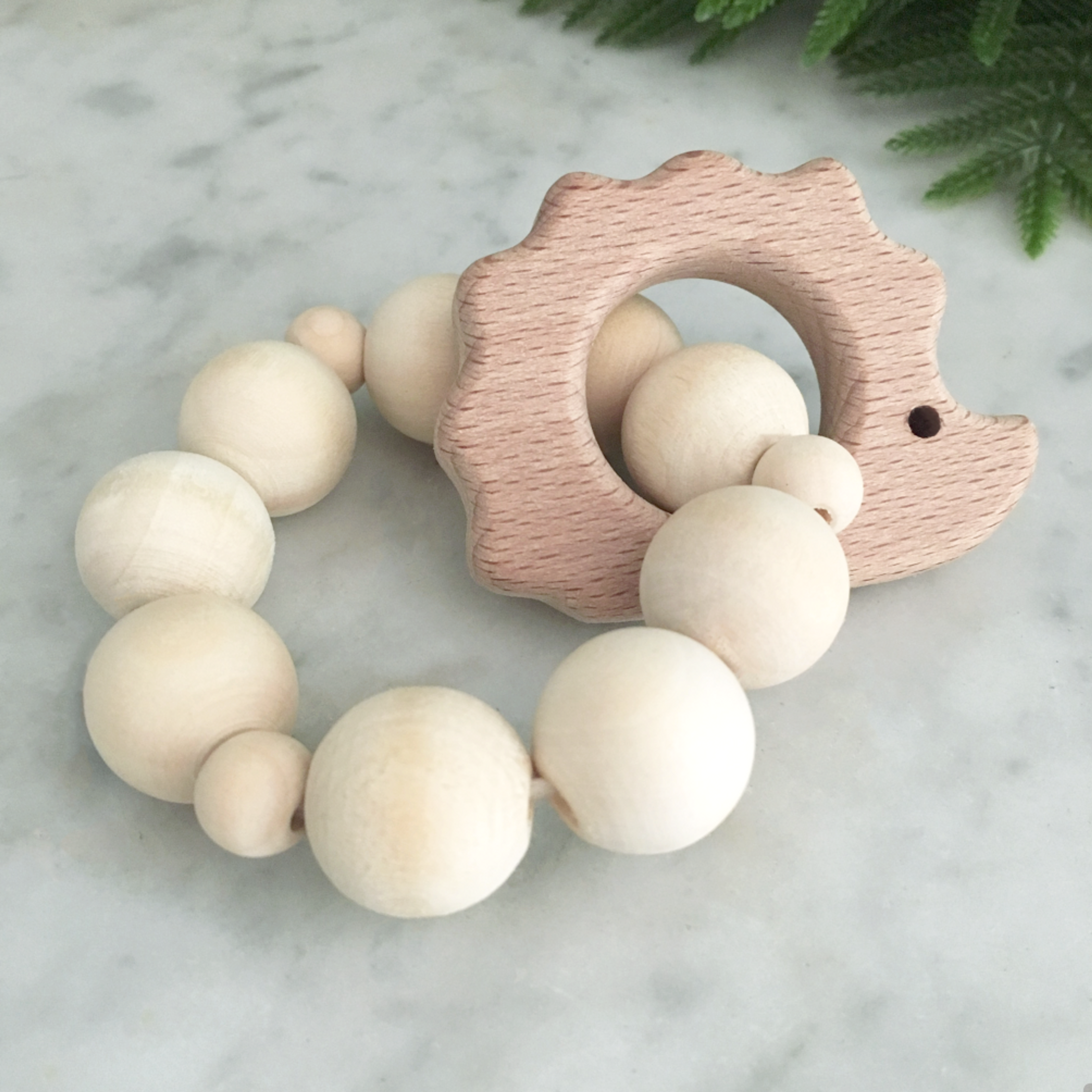 Natural Wood Ring Teether - porcupine