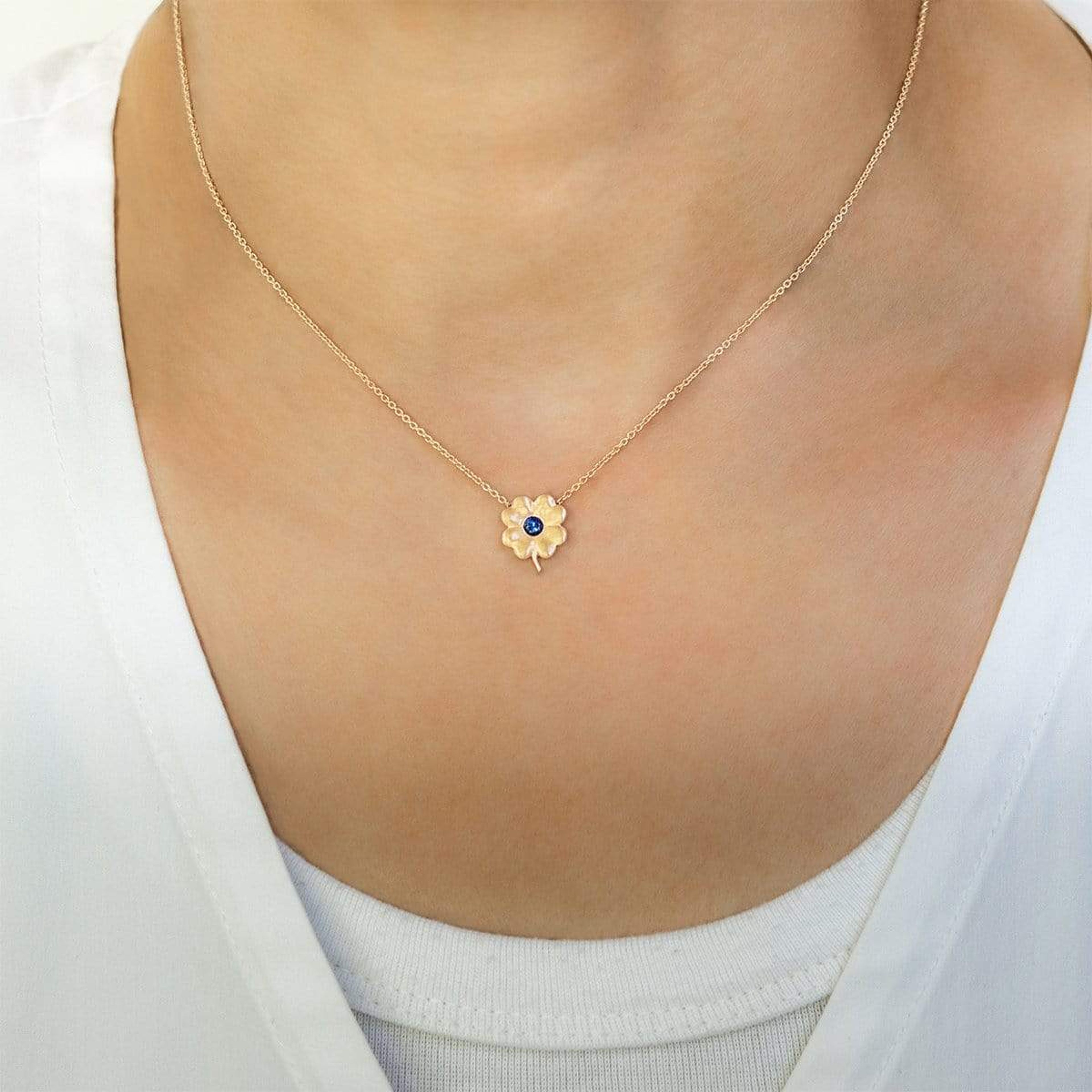 Blue Sapphire Clover Necklace