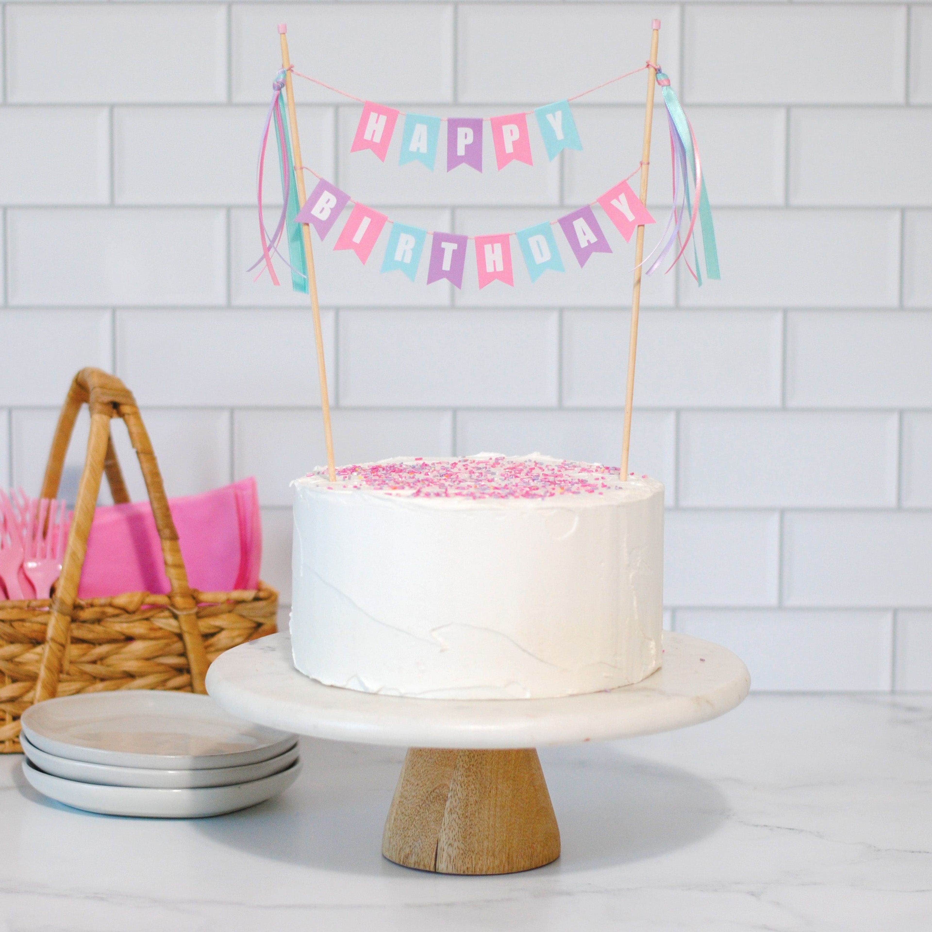 HAPPY BIRTHDAY Cake Topper (Cotton Candy Colors)