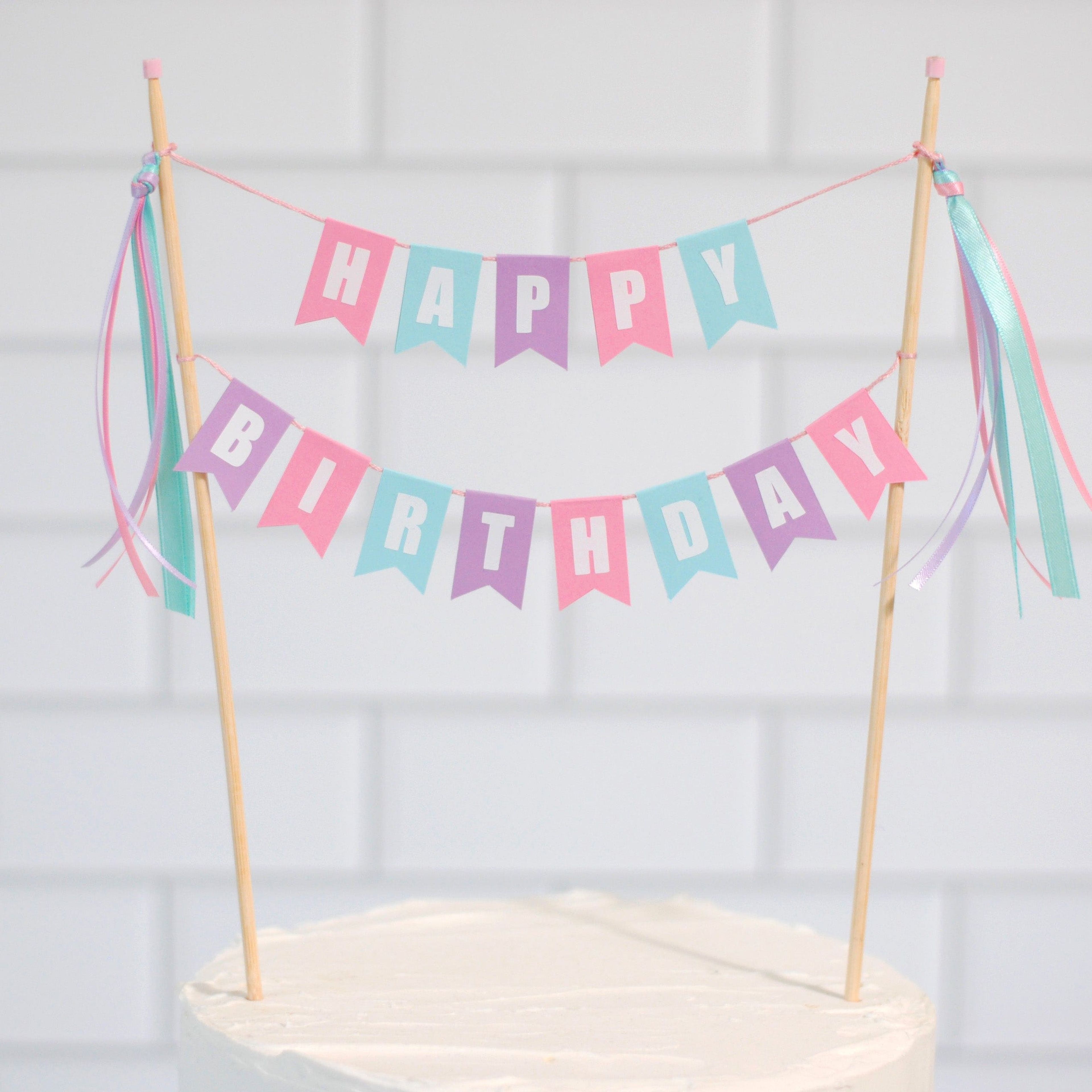 HAPPY BIRTHDAY Cake Topper (Cotton Candy Colors)