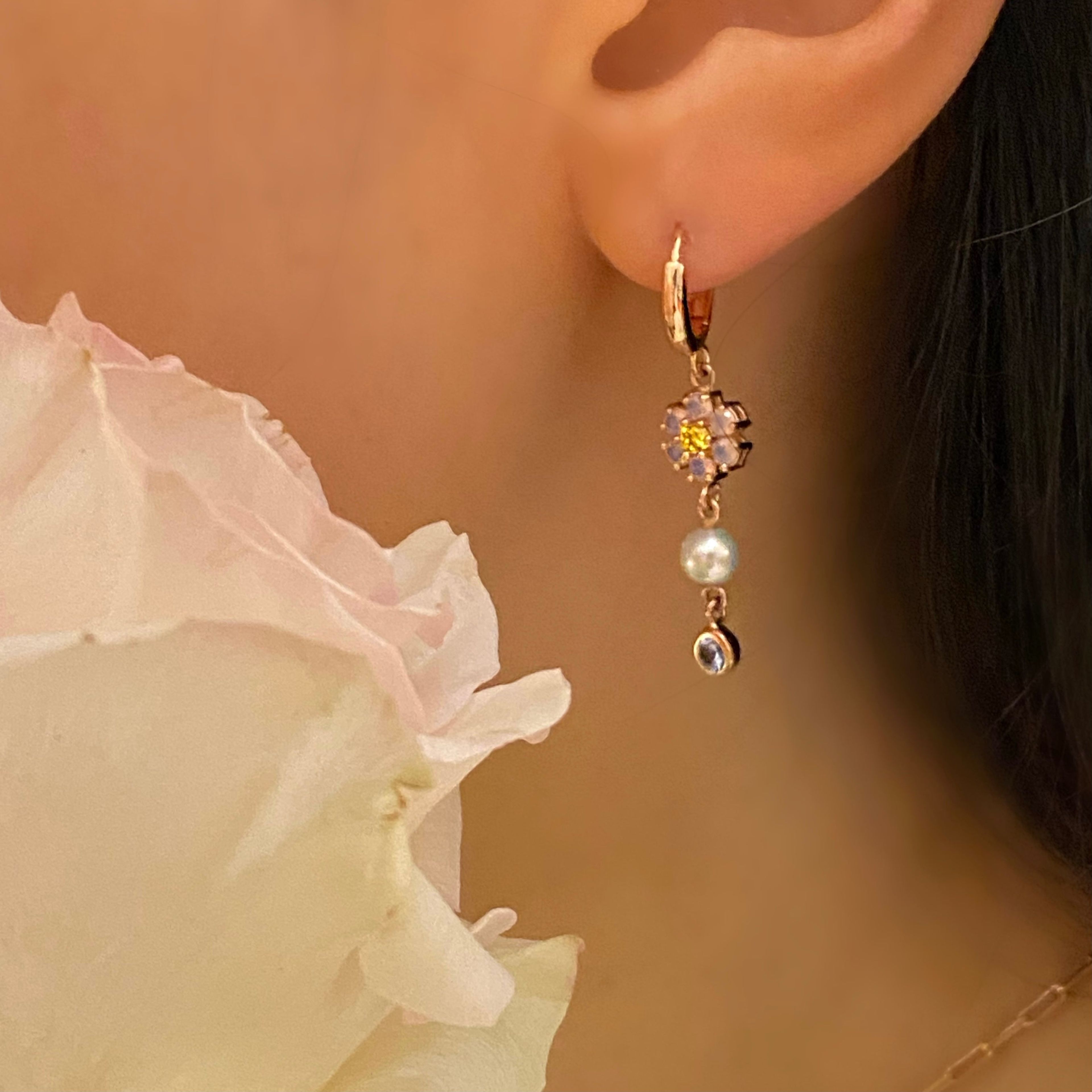 Ricco2 Flower Pearl Dangle Earring