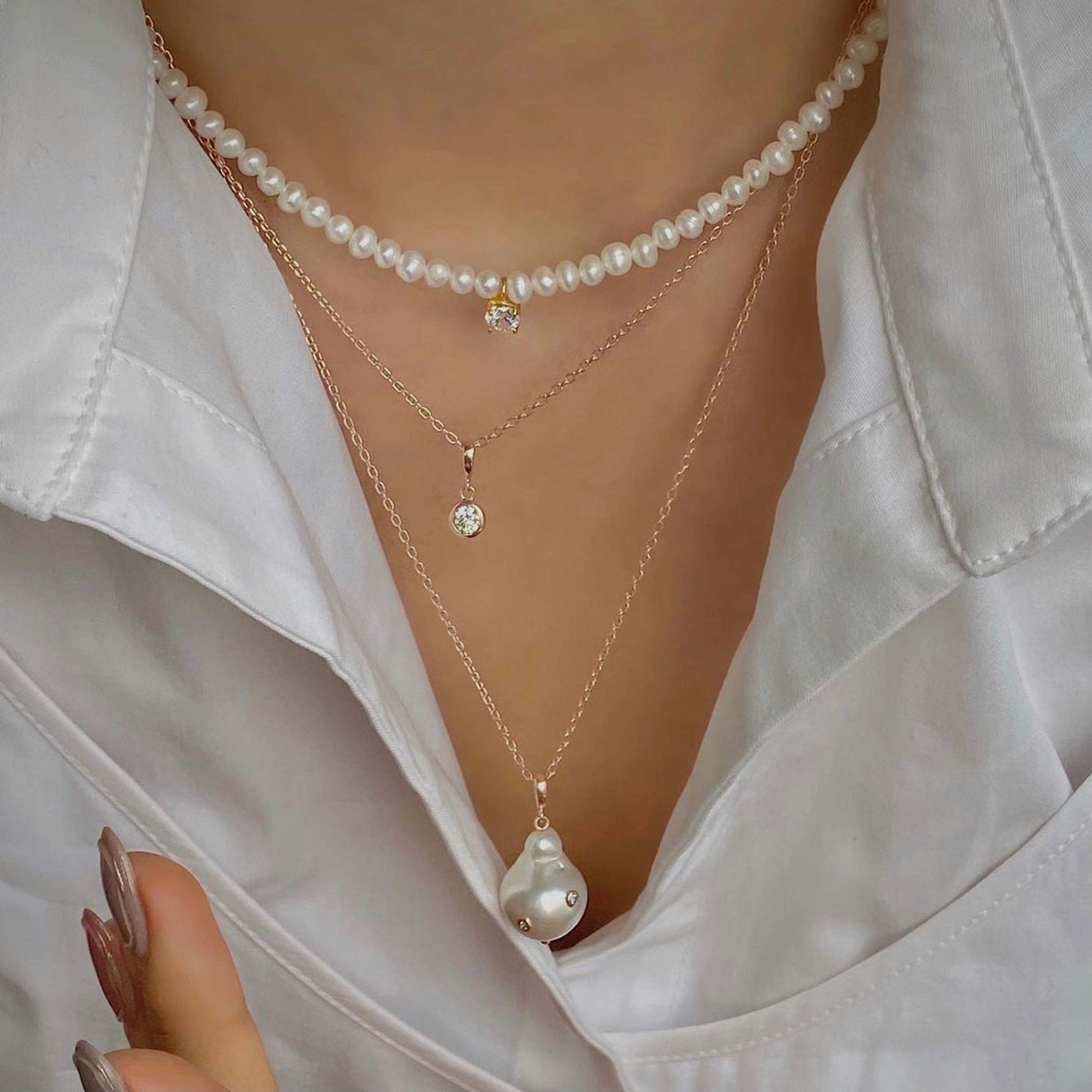 Crosby Baroque Pearl Stone Dbl Necklace