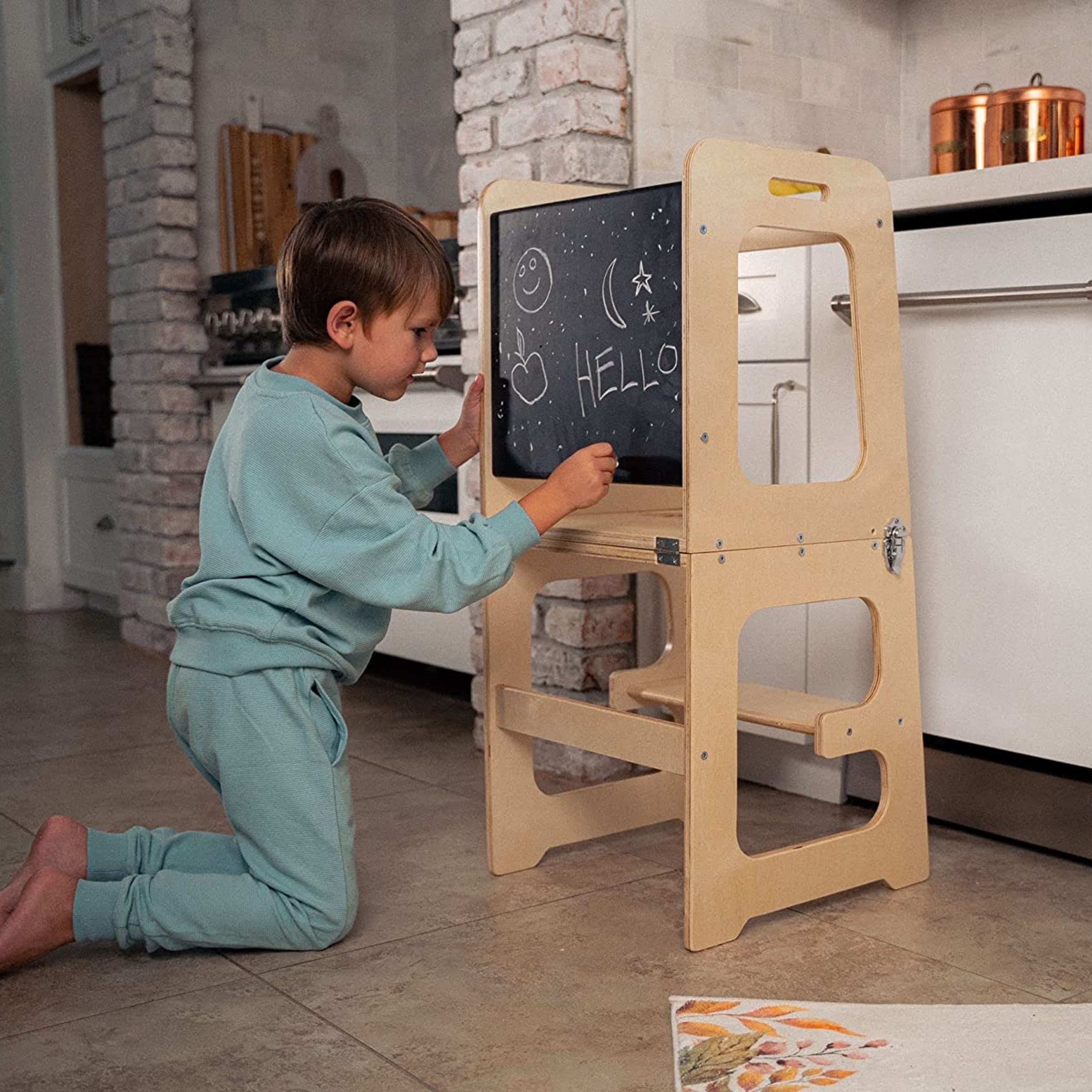 Date - 4 in 1 Kitchen Tower, Desk, Step Stool and Chalkboard