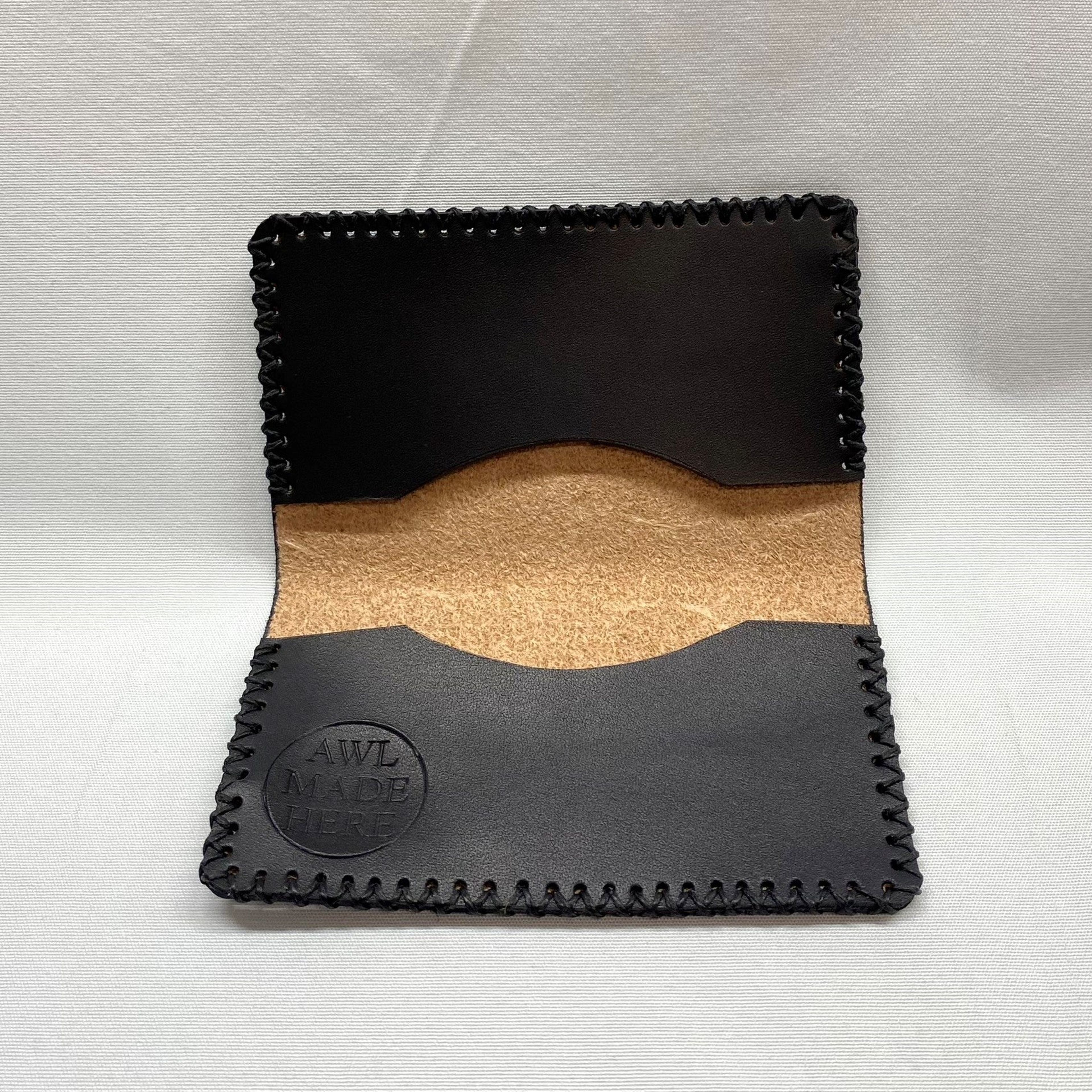Card Case, Two Pockets. Black or Natural Tan