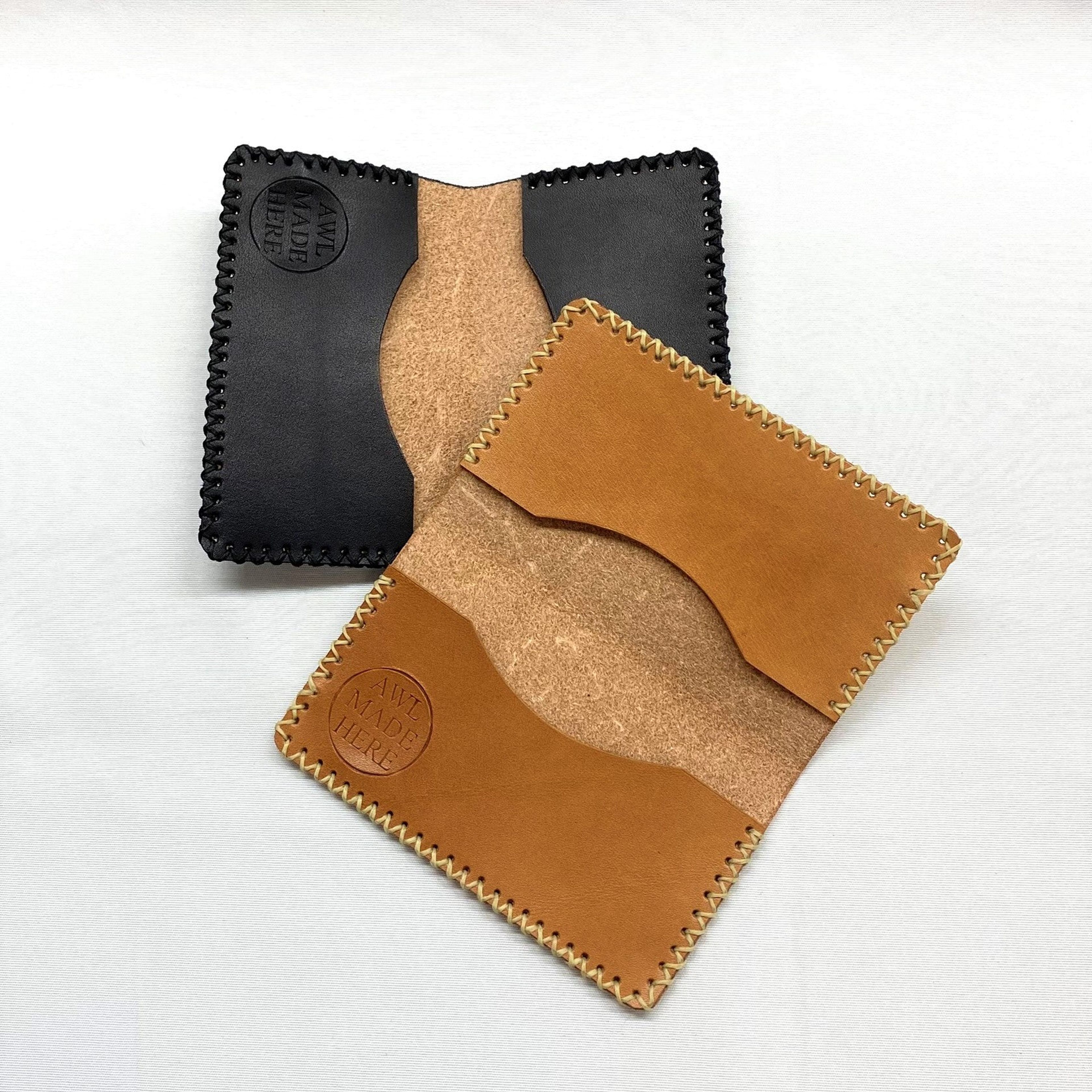 Card Case, Two Pockets. Black or Natural Tan