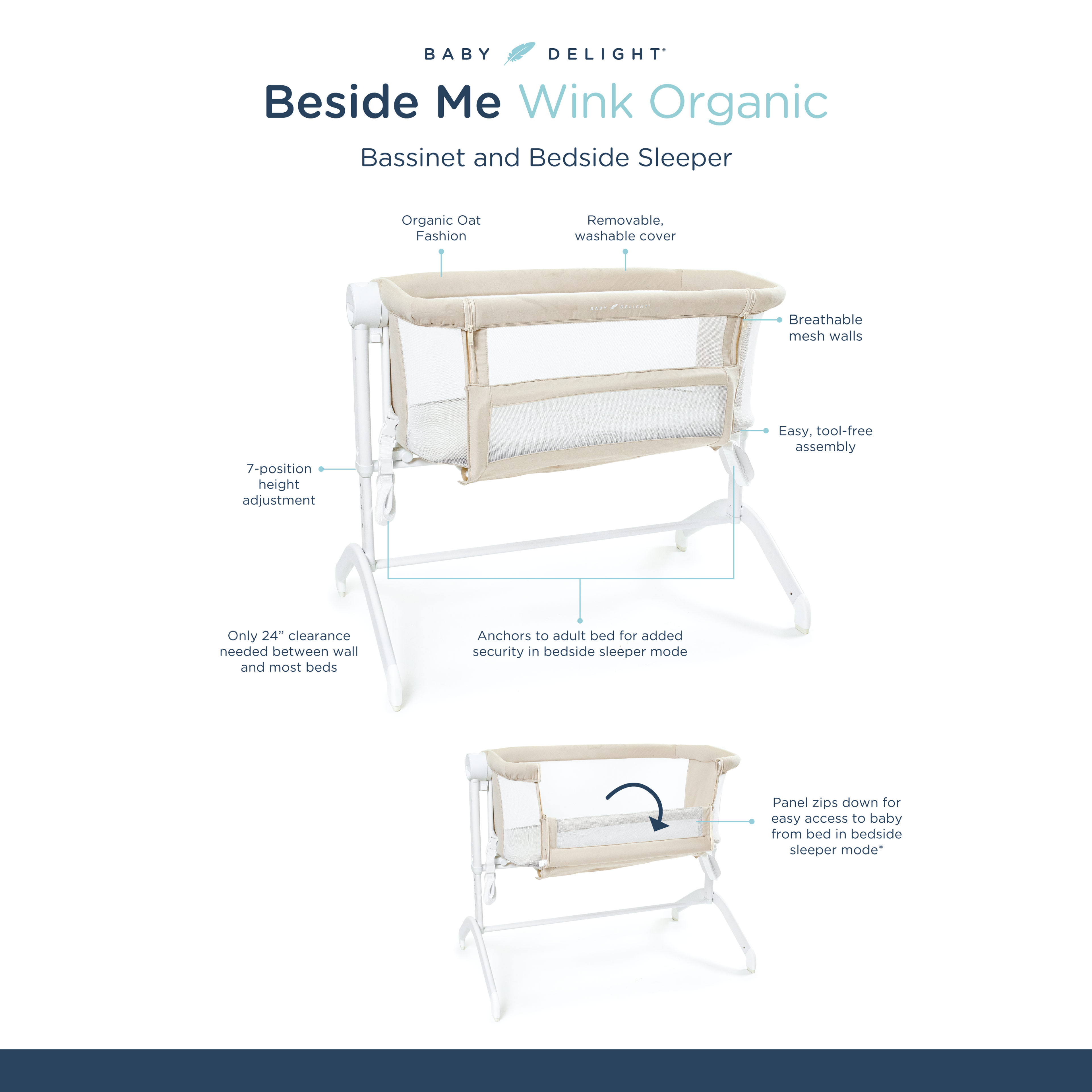 Beside Me Wink Organic Bassinet & Bedside Sleeper – Organic Oat