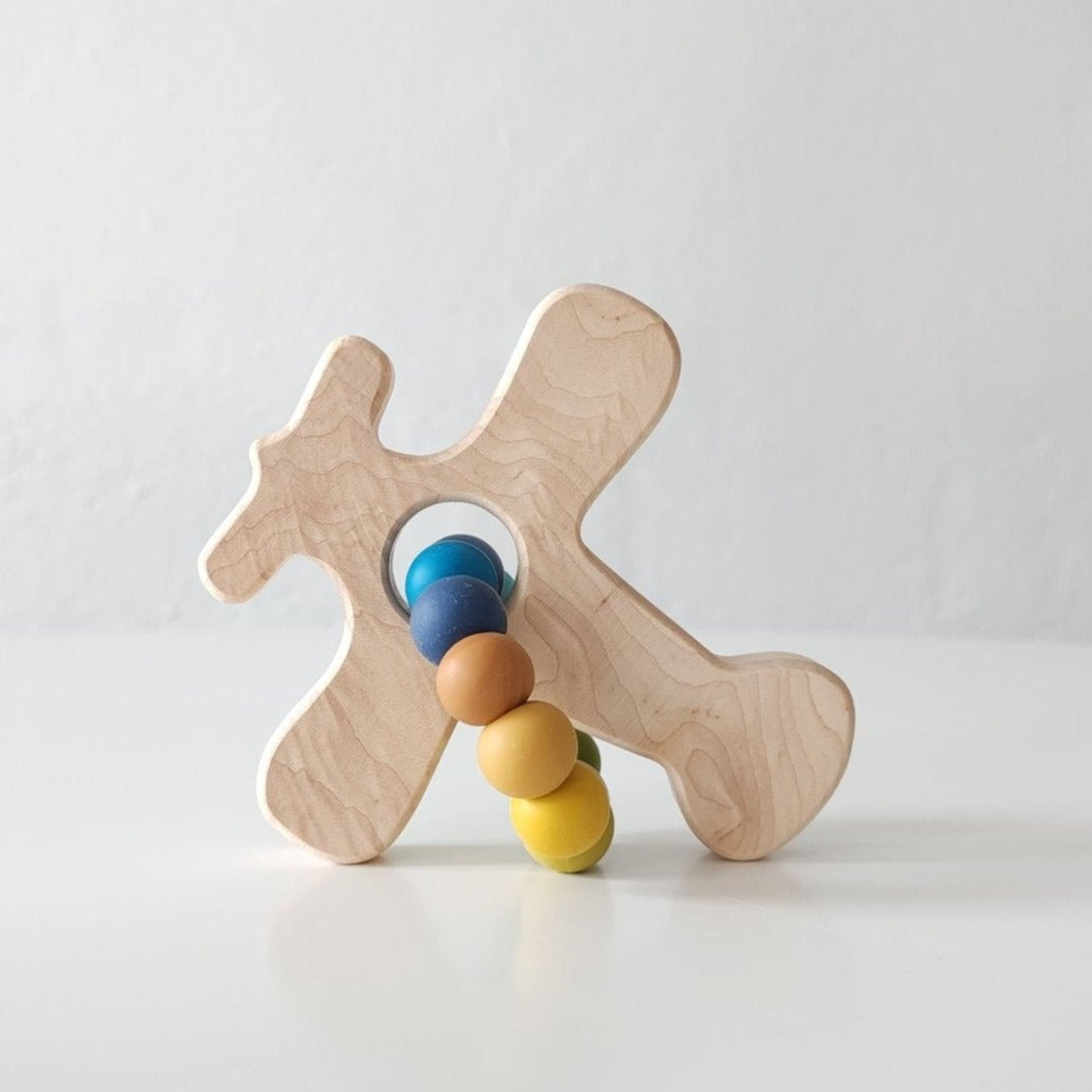 Airplane Wood Grasping Toy With Teething Beads