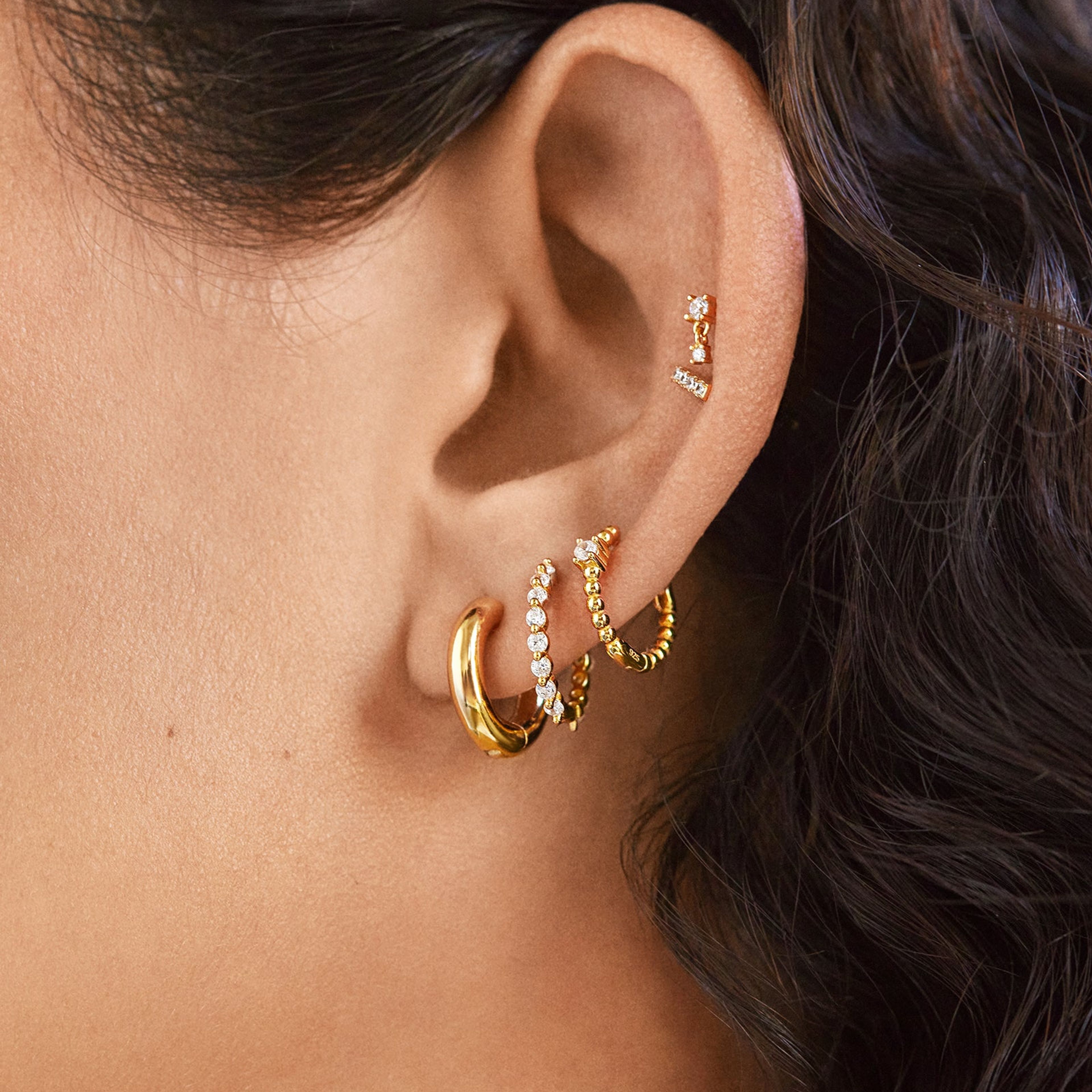 Lauren 18K Gold Earring Set - Gold/Pavé