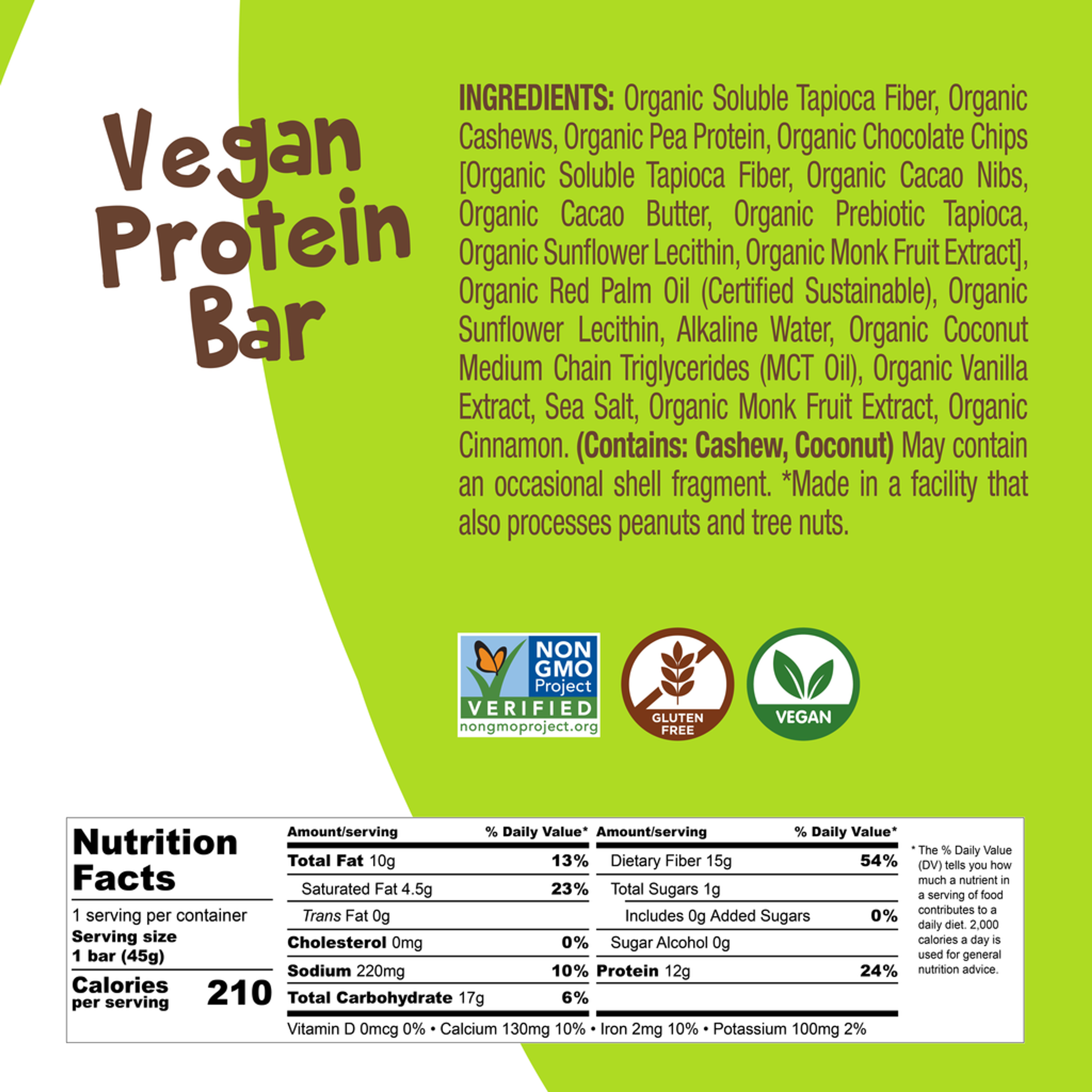 Vegan Protein Bar - Chocolate Chip Cookie Dough (12 bars - 1.6oz each)