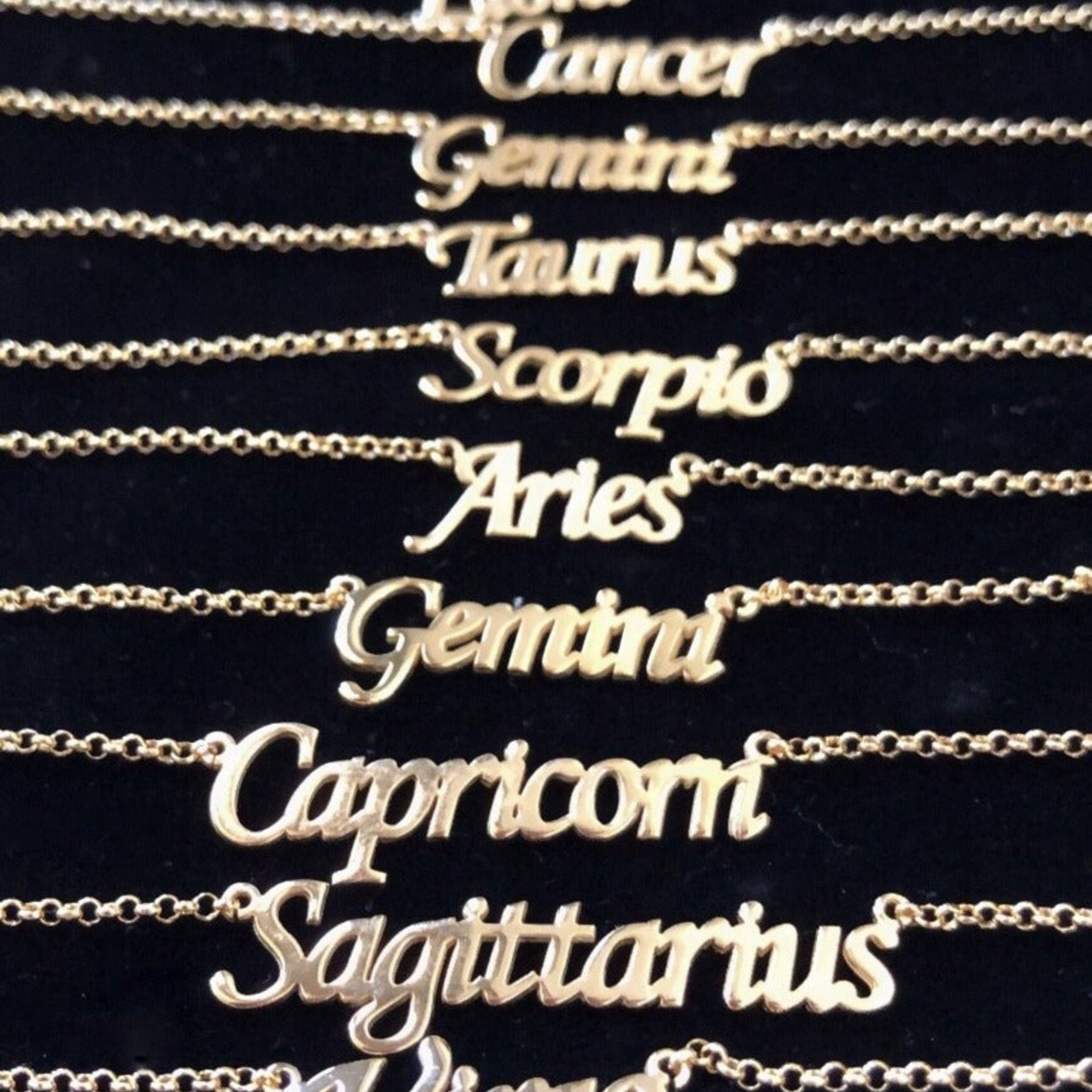 Gold Zodiac Name Plate Necklace