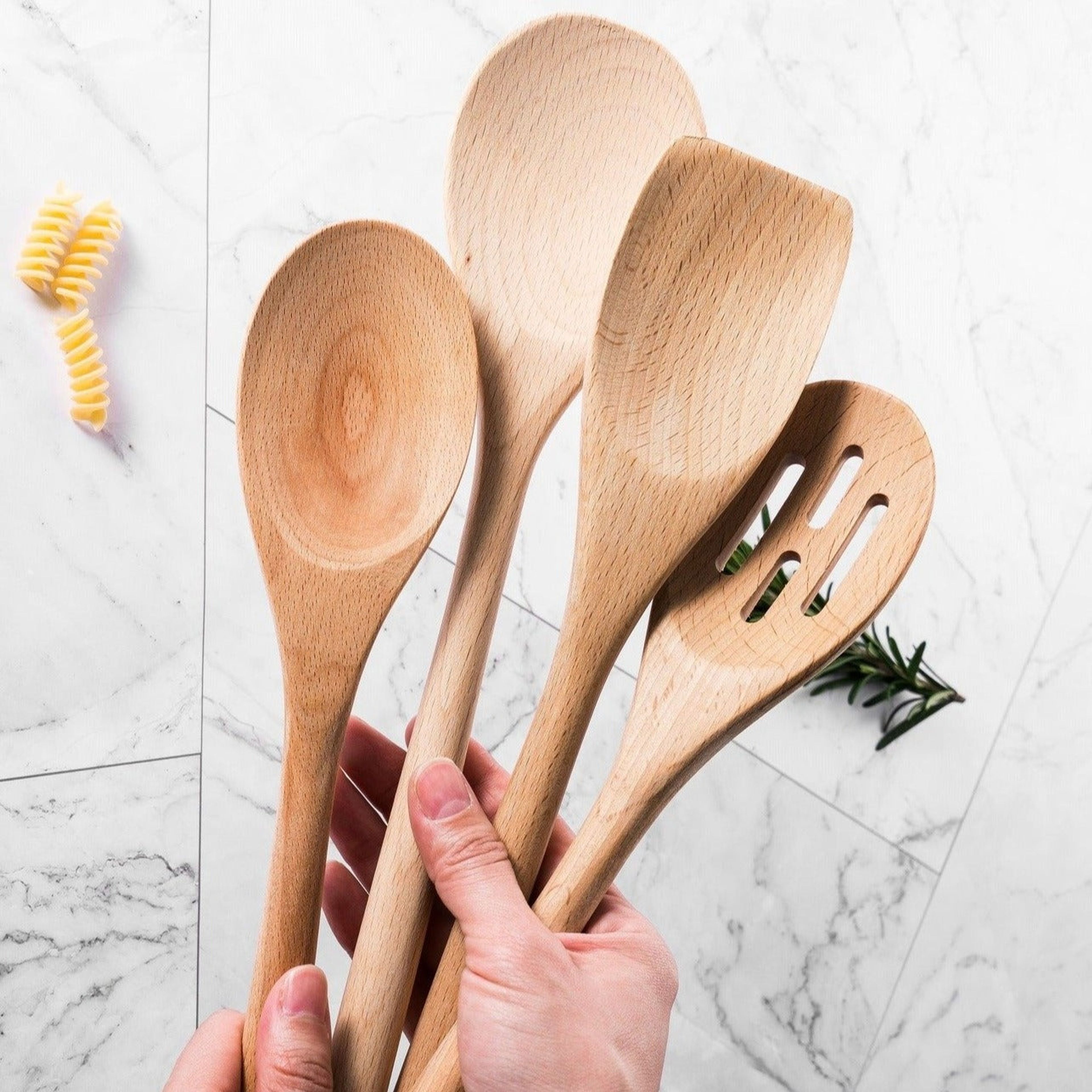 Wooden Cooking Utensils Set of Spoons 4-Piece Kitchen Utensil Set for Non-Stick Cookware