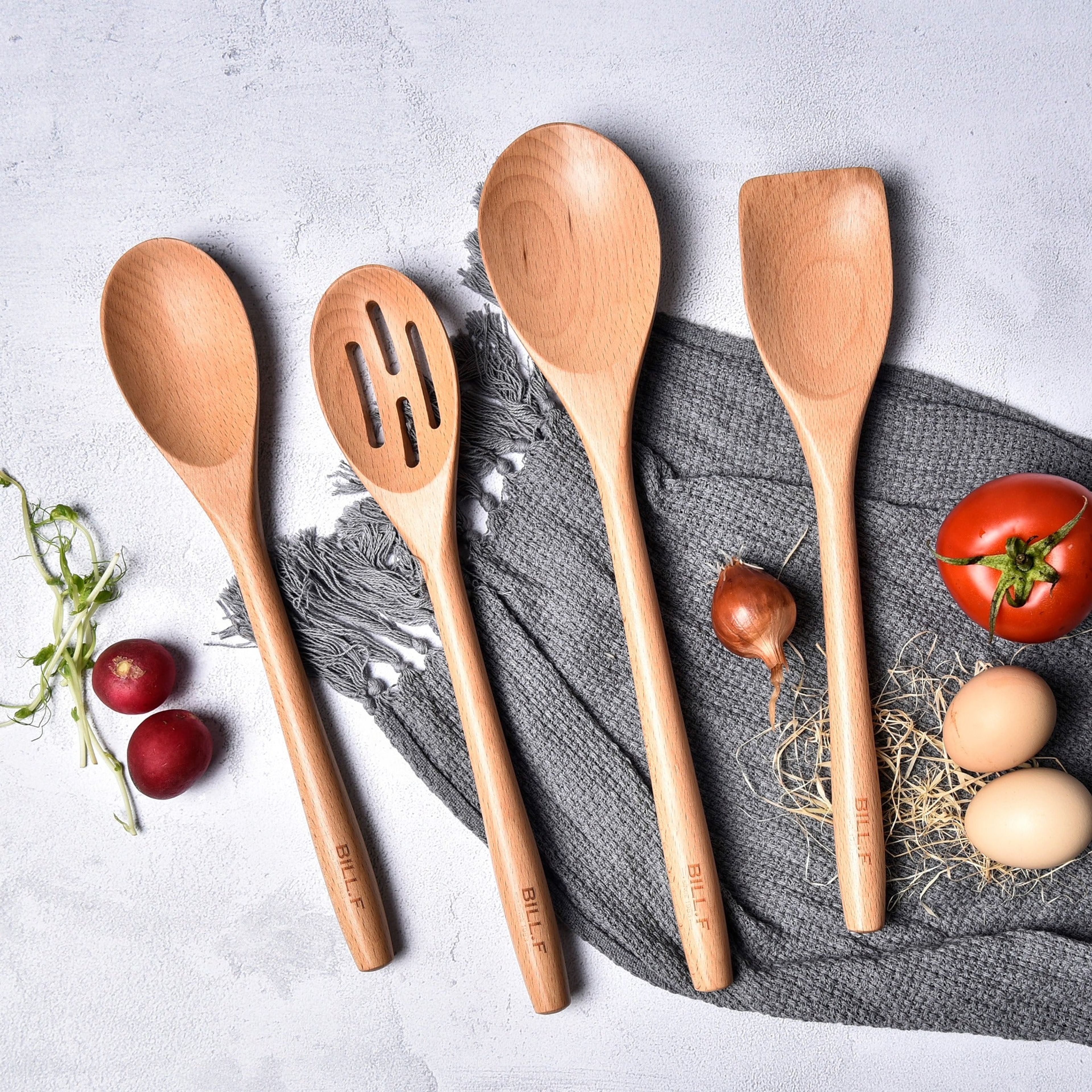 Wooden Cooking Utensils Set of Spoons 4-Piece Kitchen Utensil Set for Non-Stick Cookware