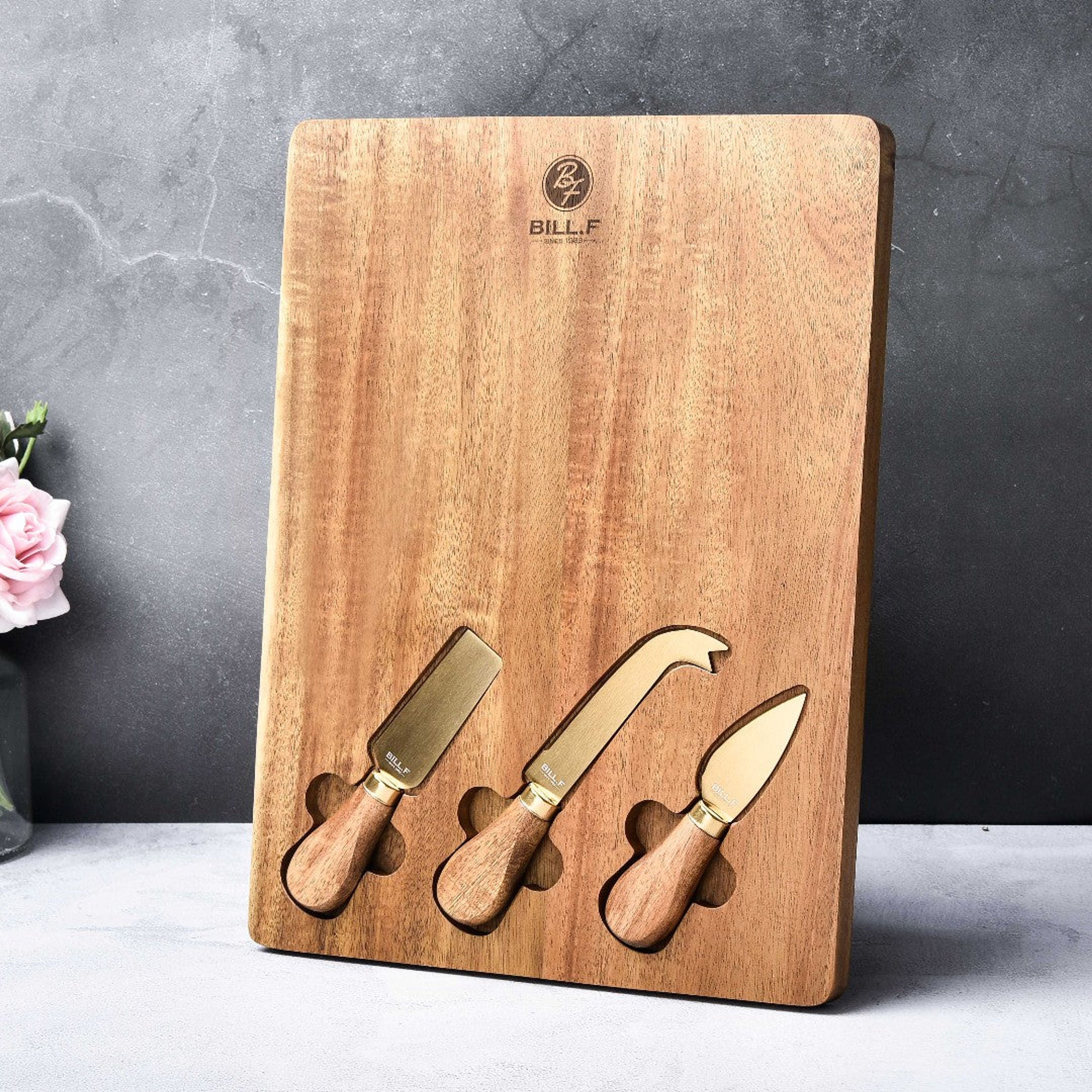 Wooden Charcuterie Board and Knife Set Cheese Platter Serving Tray 13"x10"