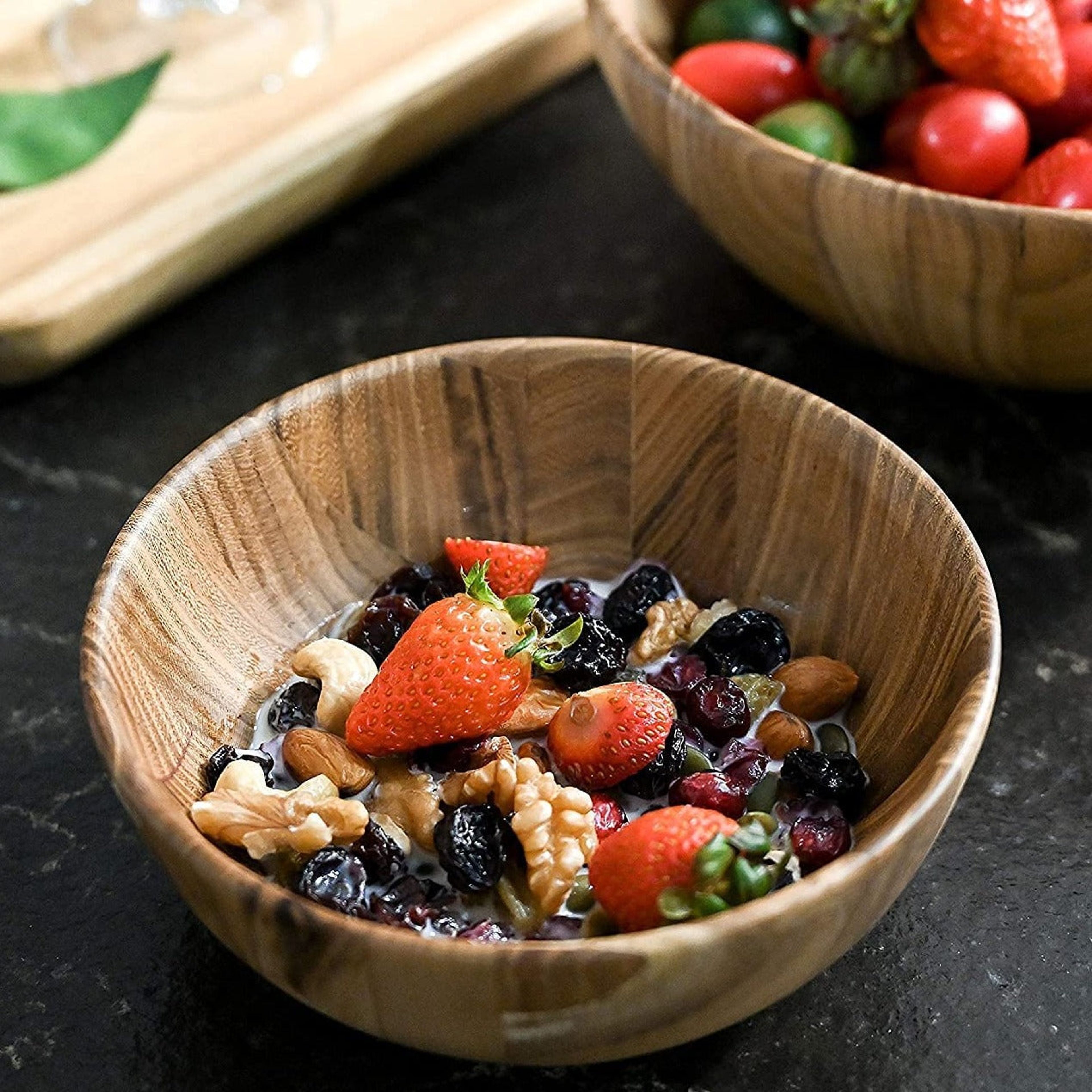 Buy 1 get 1 FREE - Teak Wood Natural Grain Bowl Serving Bowl for Fruit Salad, Single Bowl