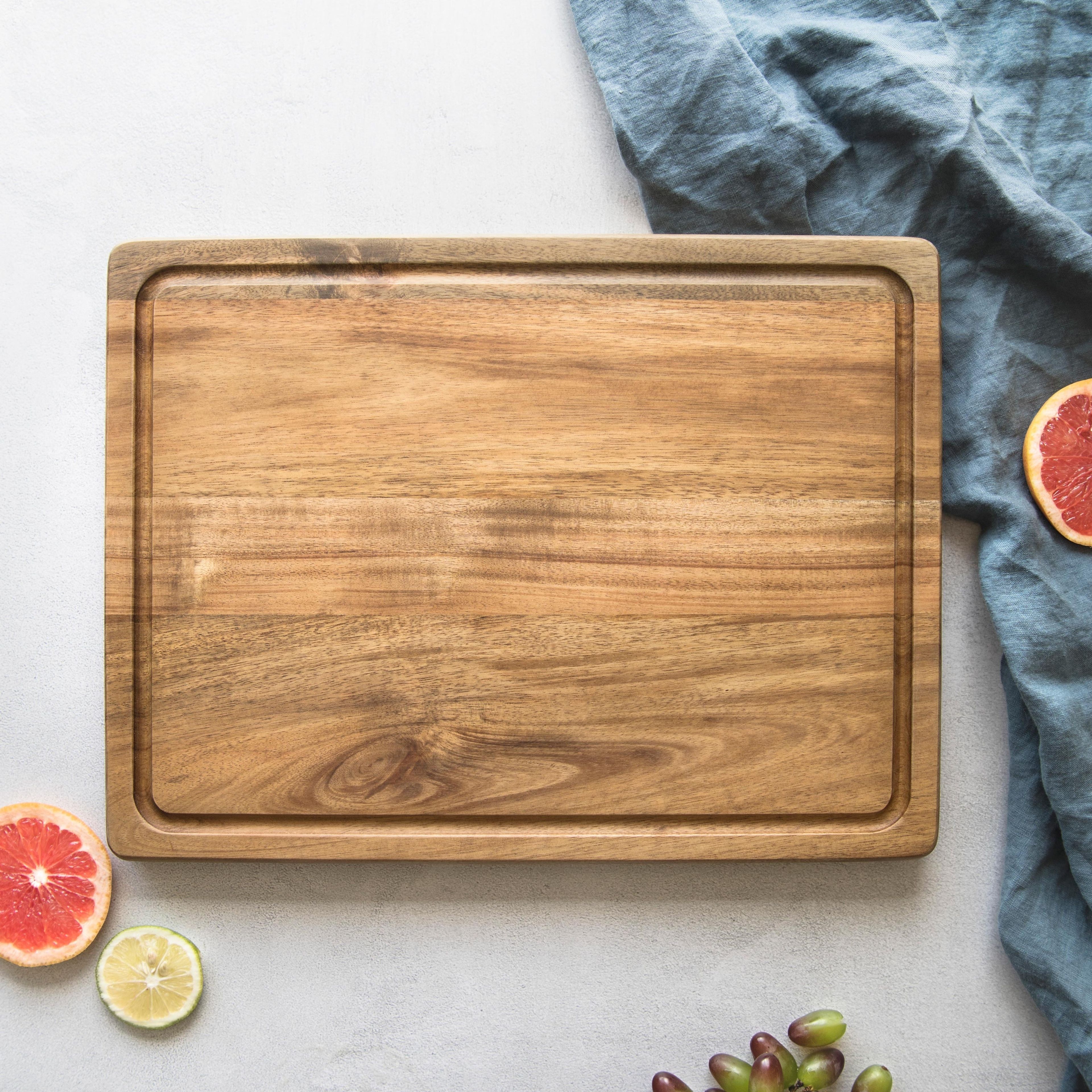 Large Cutting Board & Professional Heavy Duty Butcher Block w/Juice Groove Handle, Pre Oiled